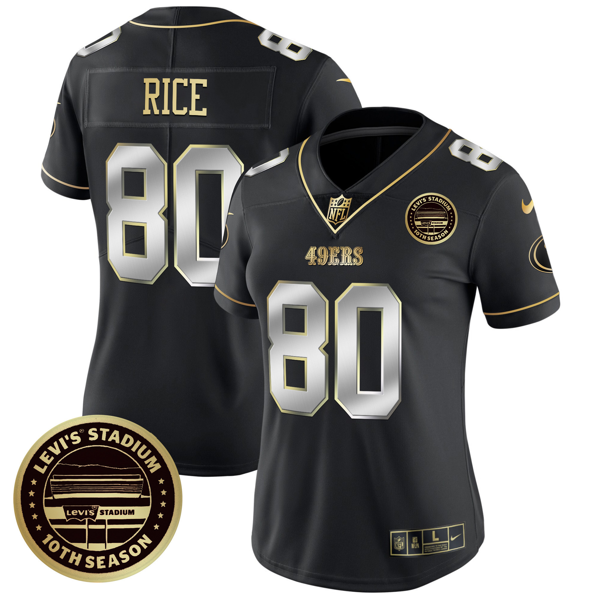 Jerry Rice Women's San Francisco 49ers Levi'S Stadium 10th Season Patch Vapor Limited Black Limited Jersey - All Stitched