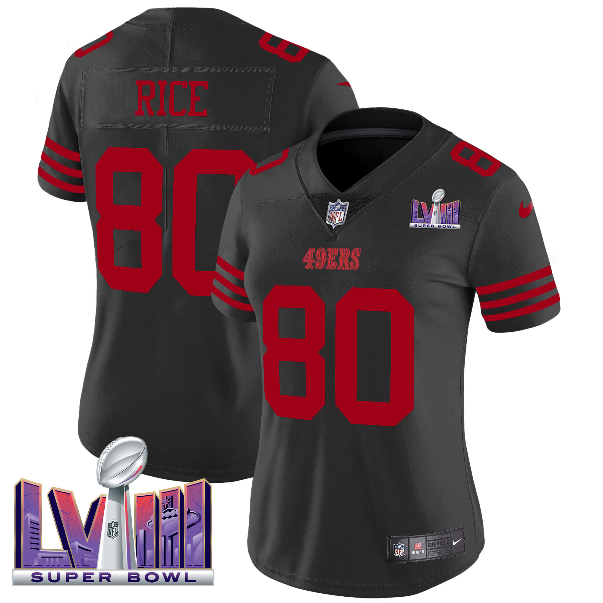 Jerry Rice Women's San Francisco 49ers Super Bowl LVIII Patch Vapor Limited Black Jersey - All Stitched
