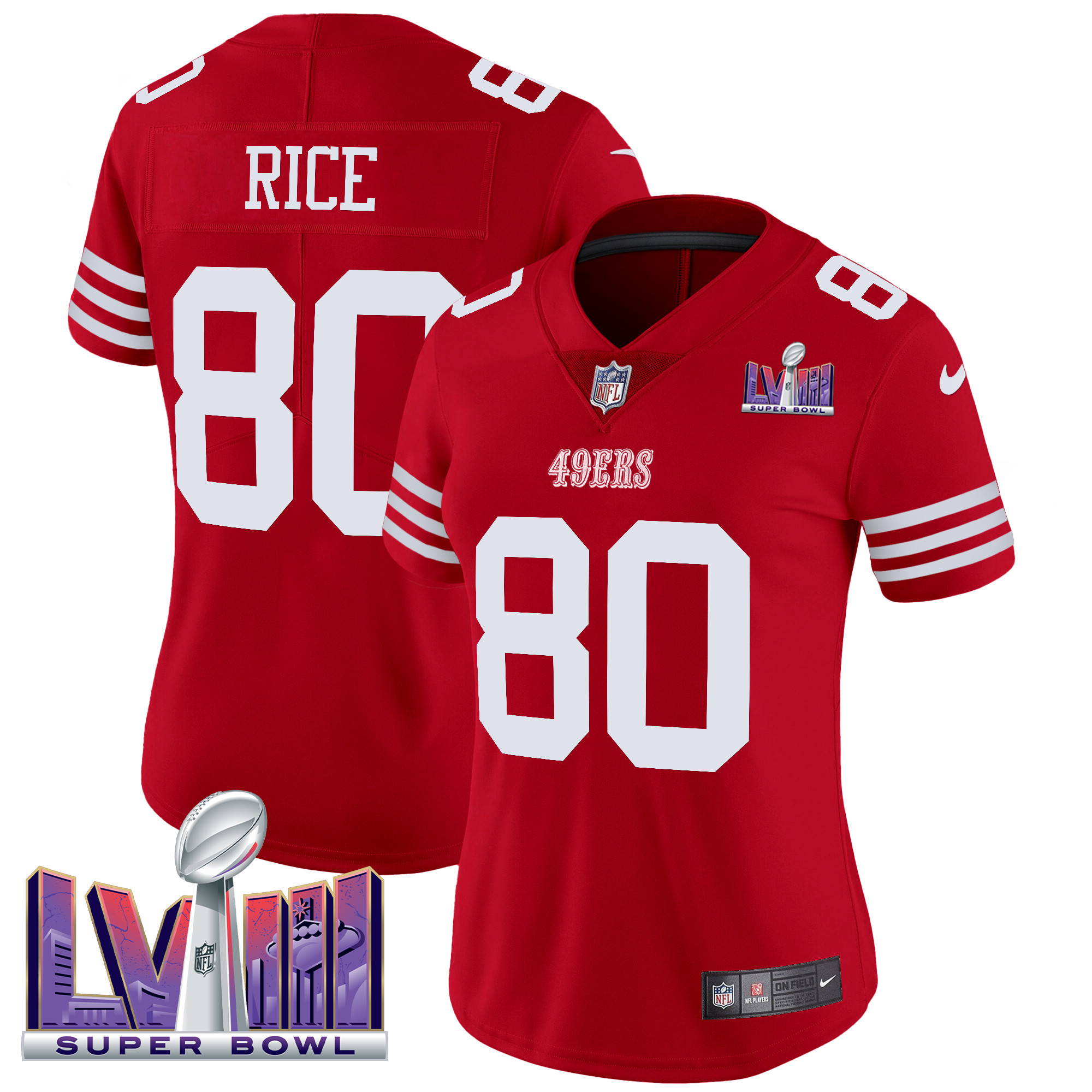 Jerry Rice Women's San Francisco 49ers Super Bowl LVIII Patch Vapor Limited Red Jersey - All Stitched