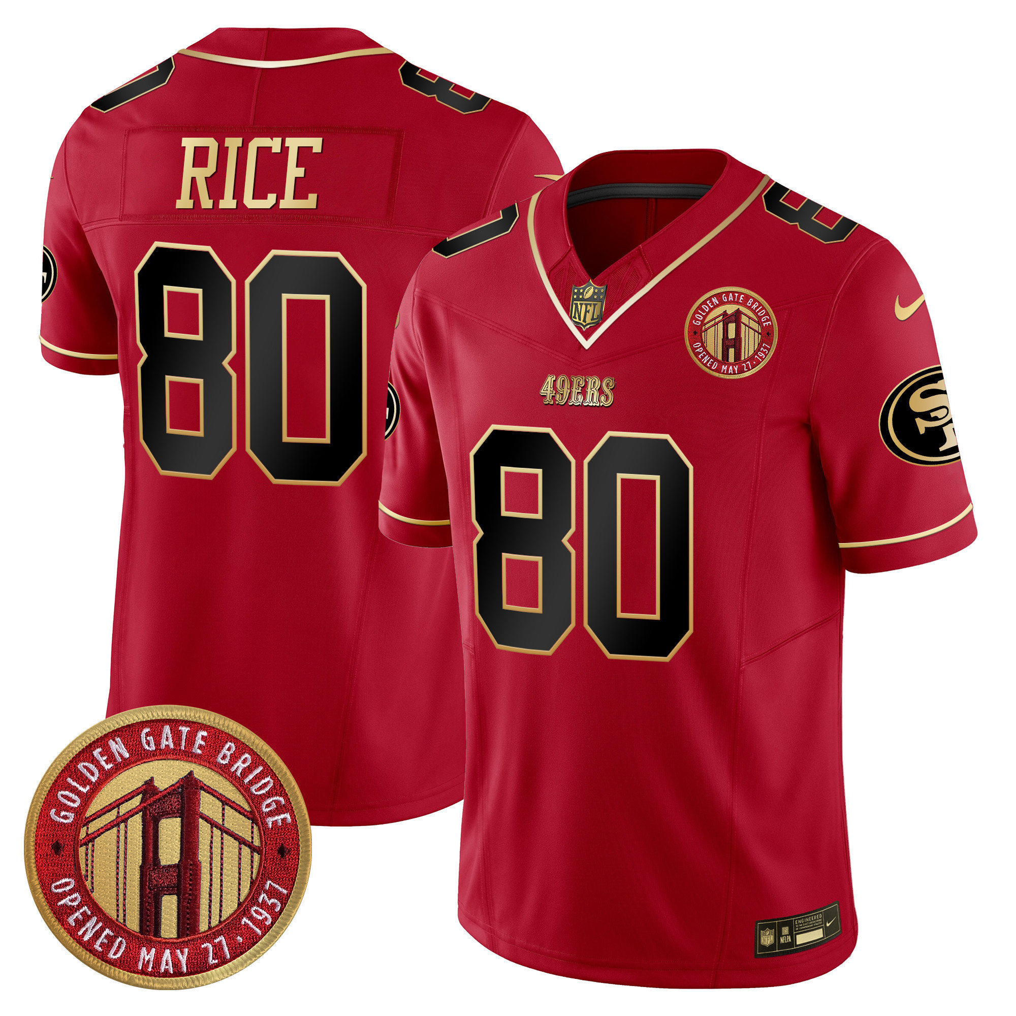 Jerry Rice Youth's San Francisco 49ers Golden Gate Bridge Patch Vapor Limited Scarlet Limited Jersey - All Stitched