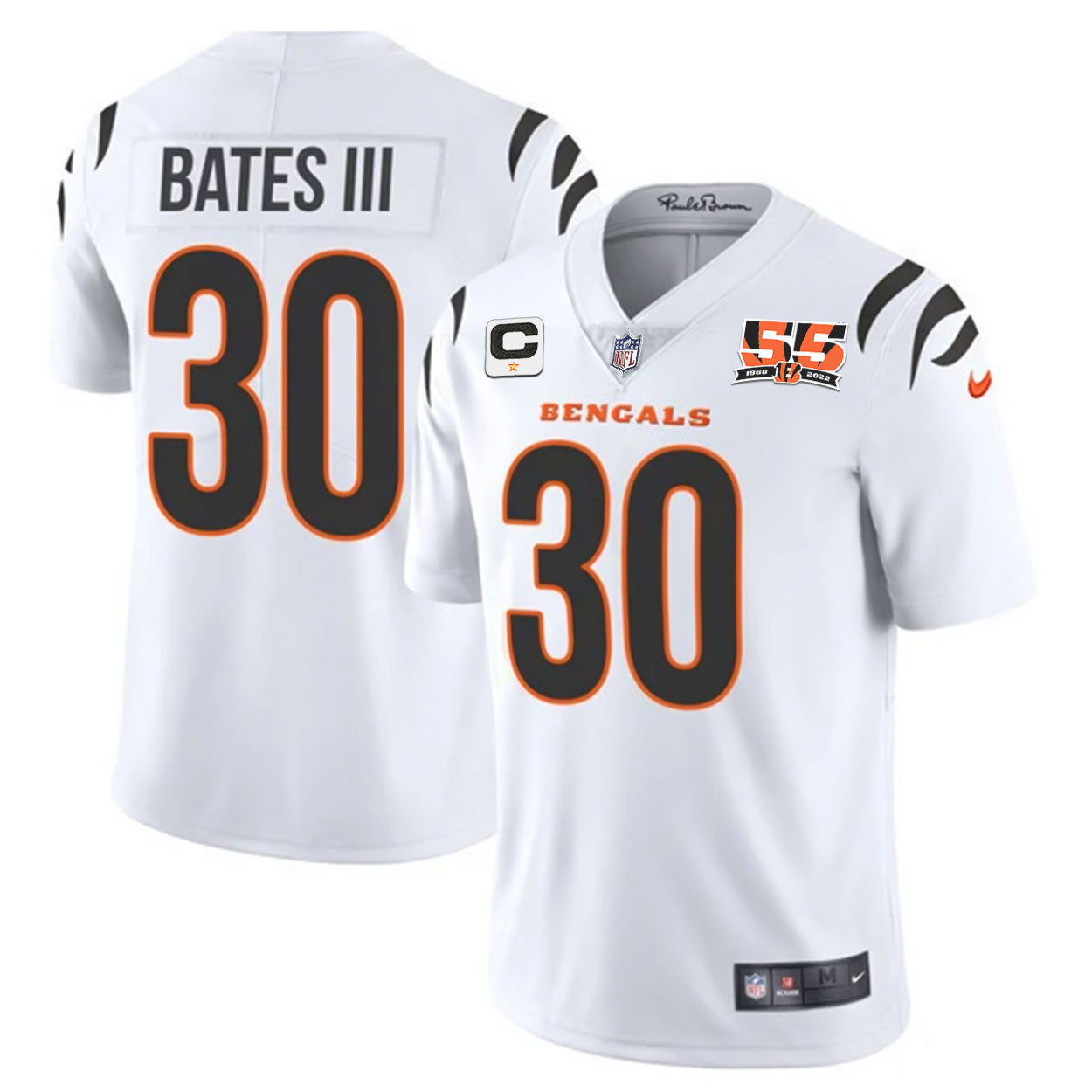 Jessie Bates III Men's Cincinnati Bengals 55th 1968 - 2022 Anniversary Patch Player Vapor Limited White Jersey - All Stitched