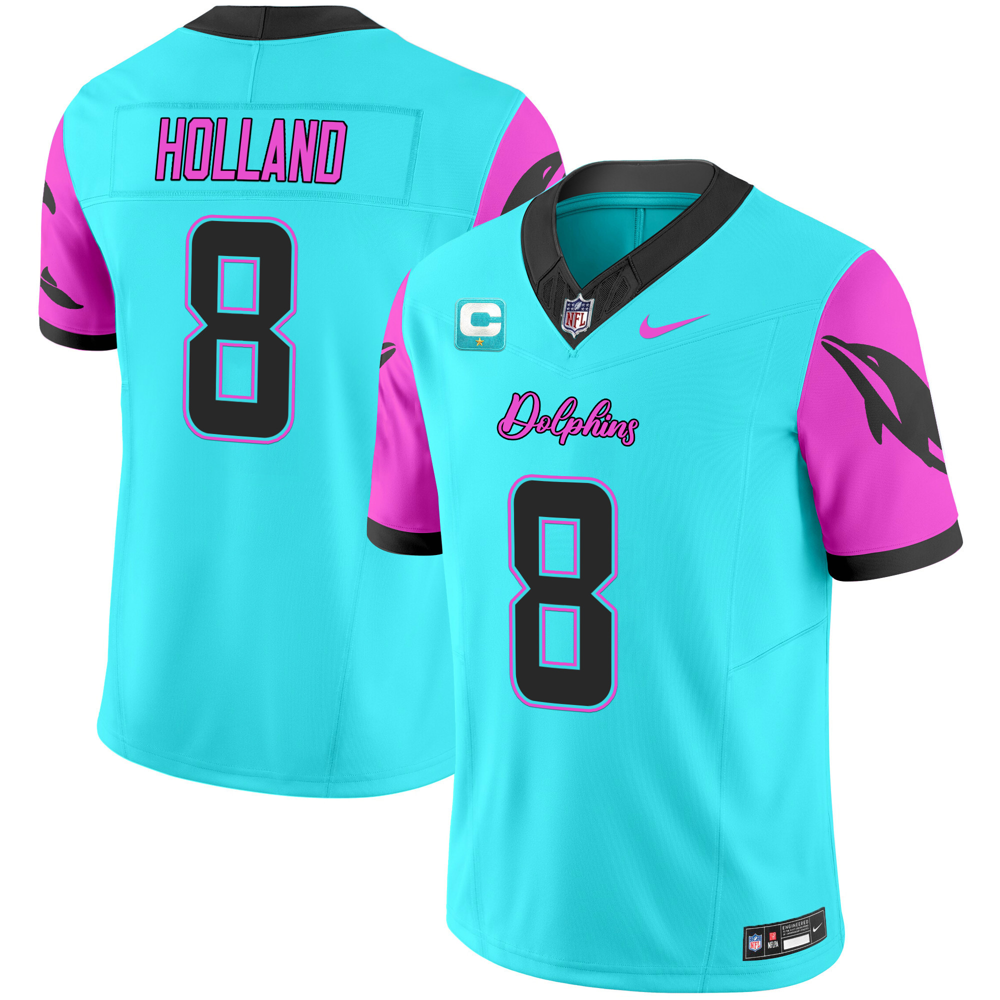 Jevon Holland Men's Miami Dolphins "Miami Vice" Vapor Limited Aqua Jersey - All Stitched