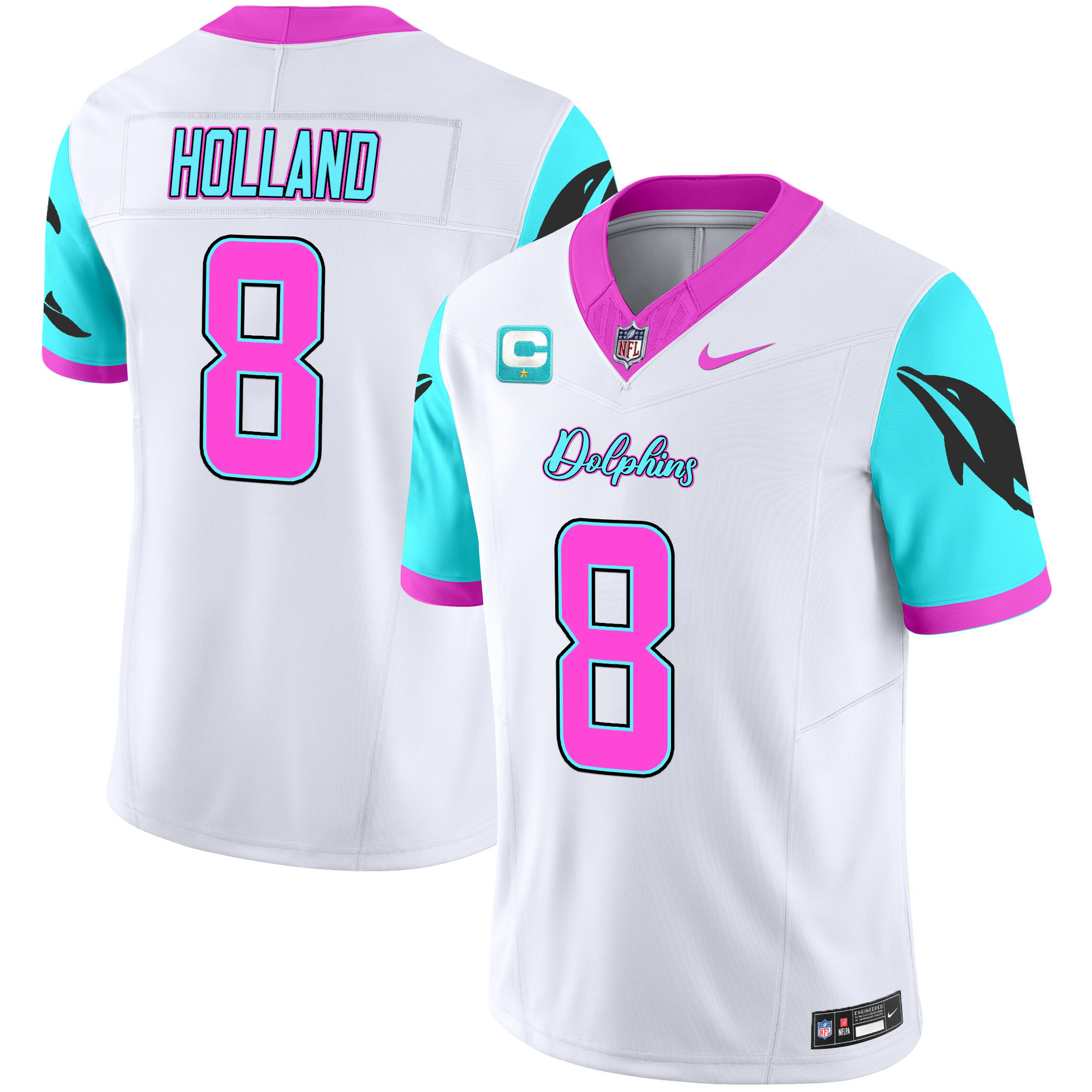 Jevon Holland Men's Miami Dolphins "Miami Vice" Vapor Limited White Jersey - All Stitched