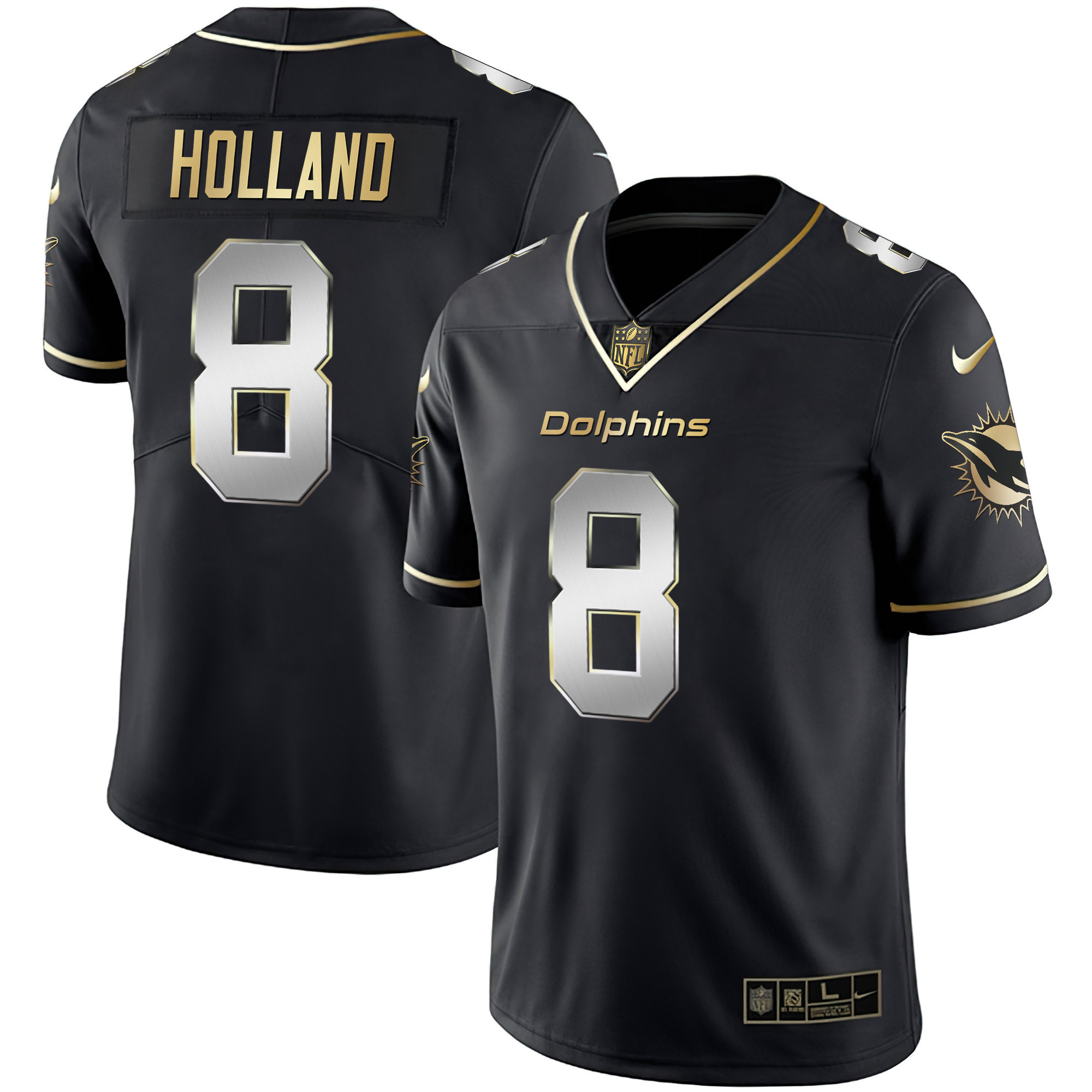 Jevon Holland Men's Miami Dolphins White Gold & Black Gold Black Limited Jersey - All Stitched
