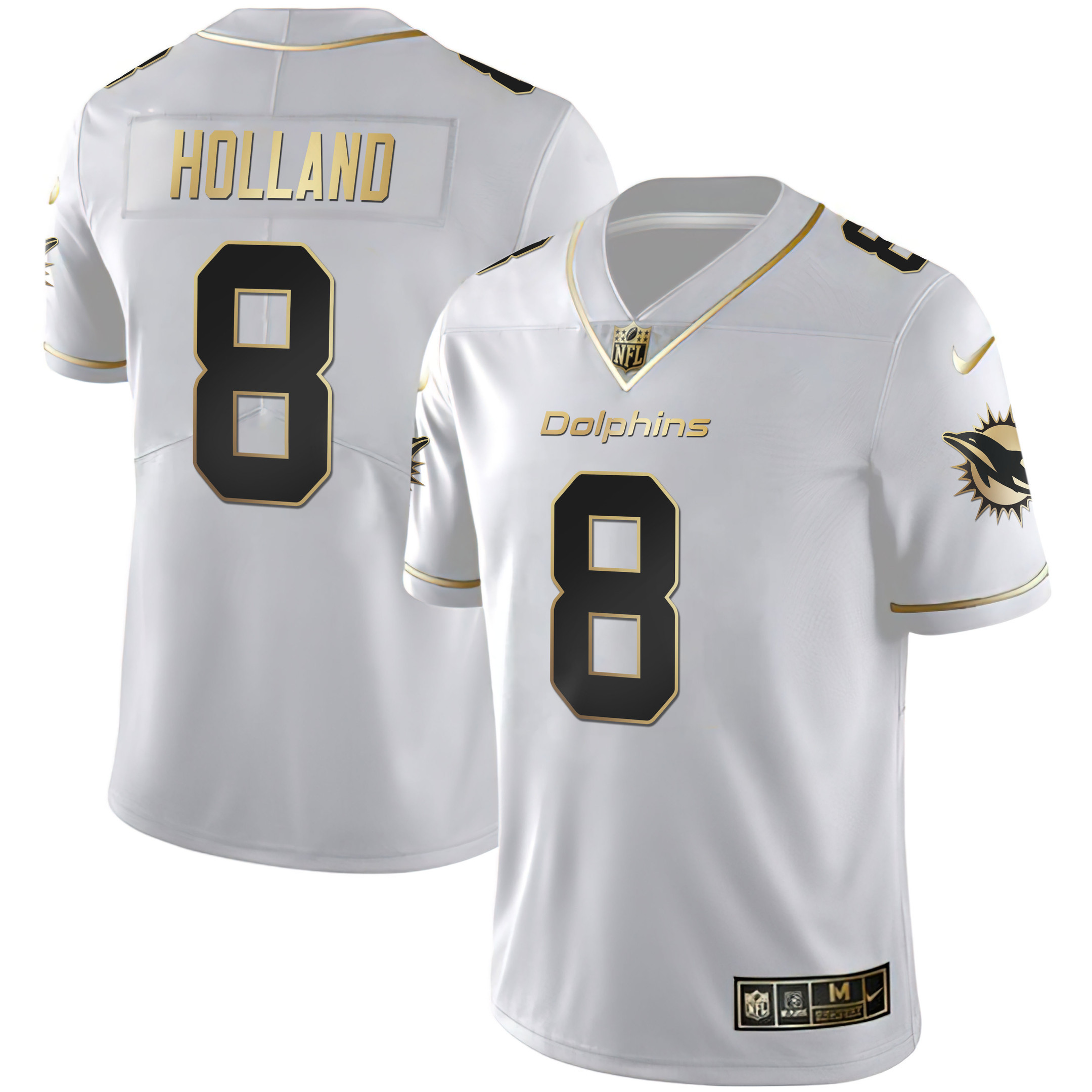 Jevon Holland Women's Miami Dolphins White Gold & Black Gold White Gold Jersey - All Stitched