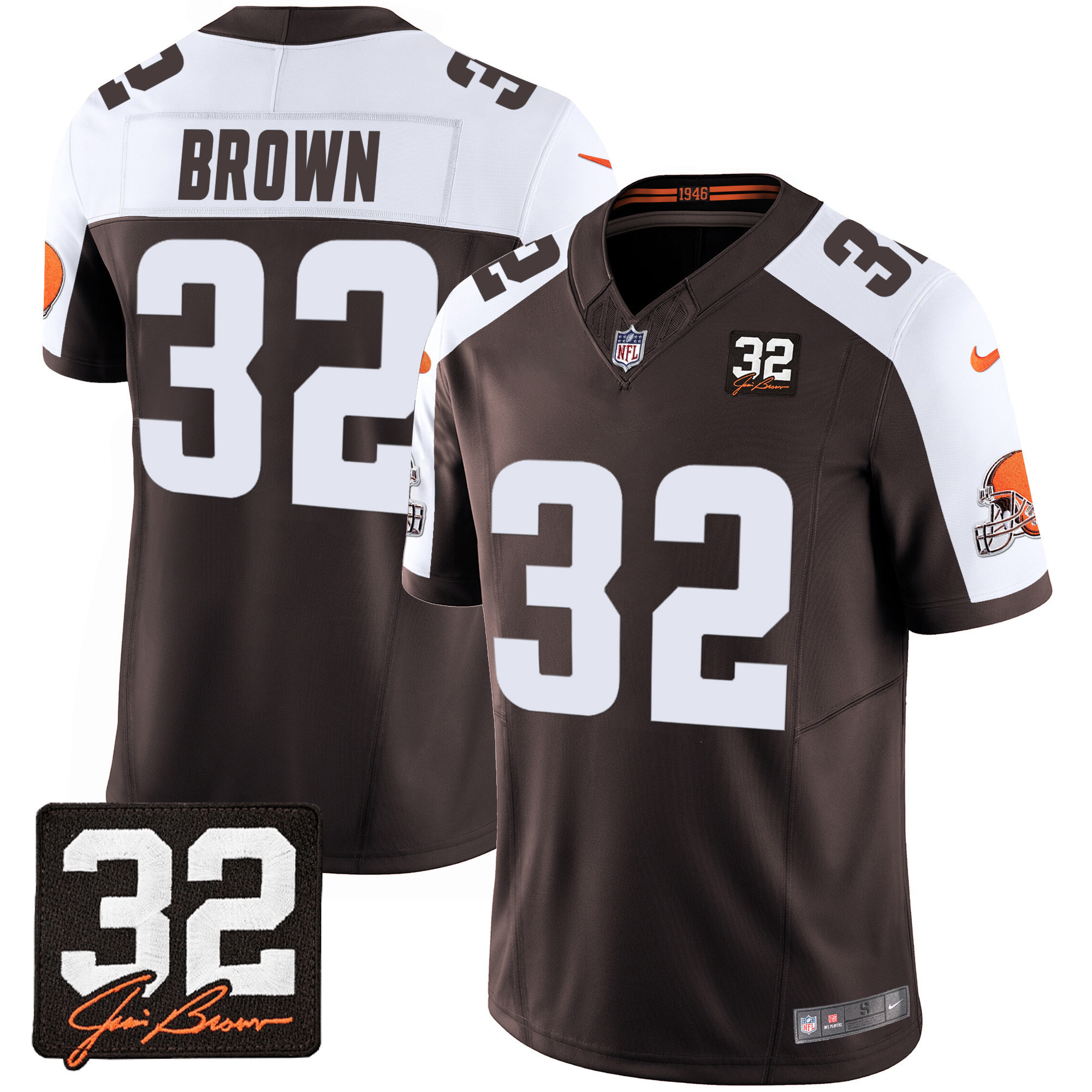 Jim Brown Men's Cleveland Browns #32 Jim Brown Memorial Patch Alternate Jersey - All Stitched