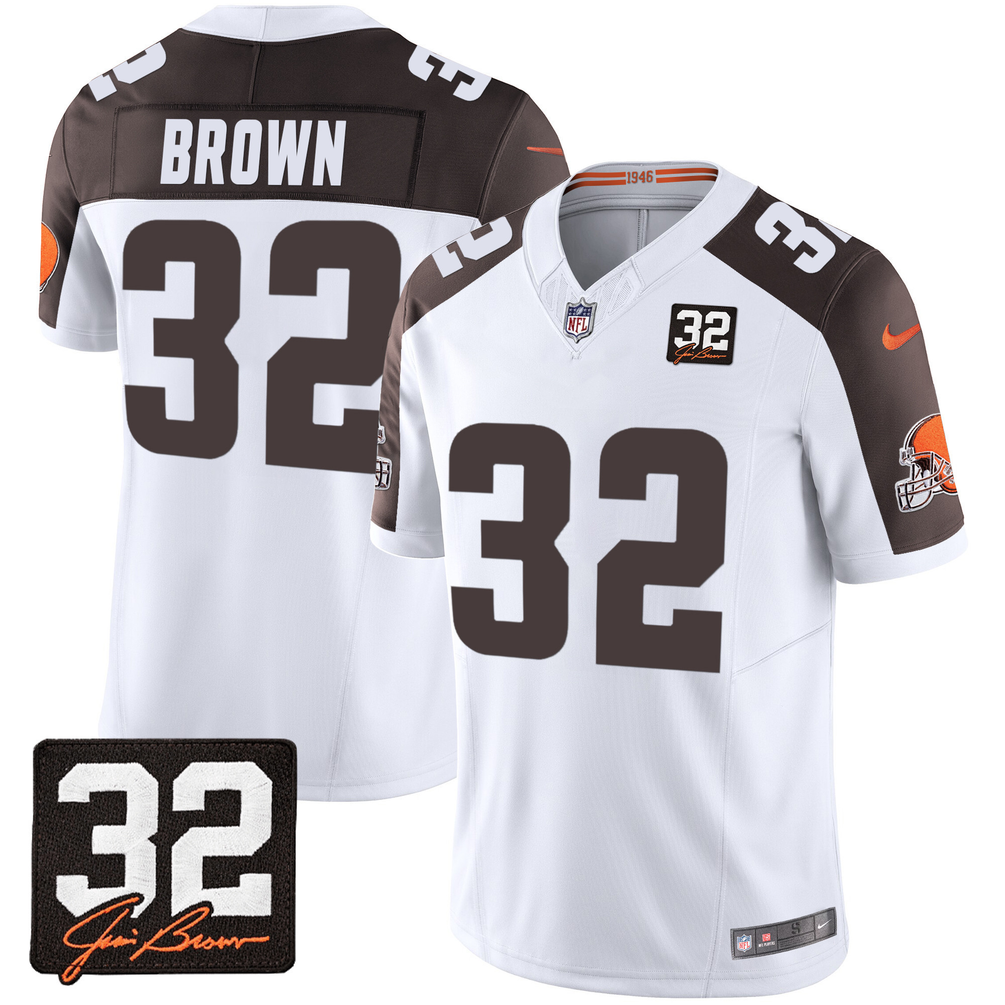 Jim Brown Men's Cleveland Browns #32 Jim Brown Memorial Patch Inverted Jersey - All Stitched