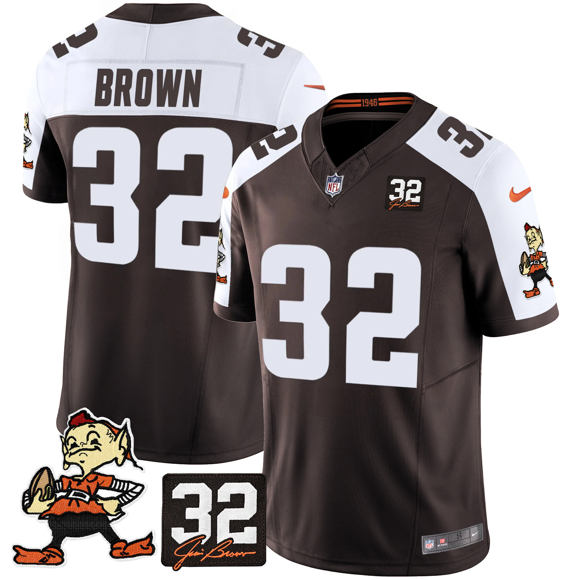 Jim Brown Men's Cleveland Browns #32 Jim Brown Memorial Patch Vapor Limited Alternate Jersey - All Stitched