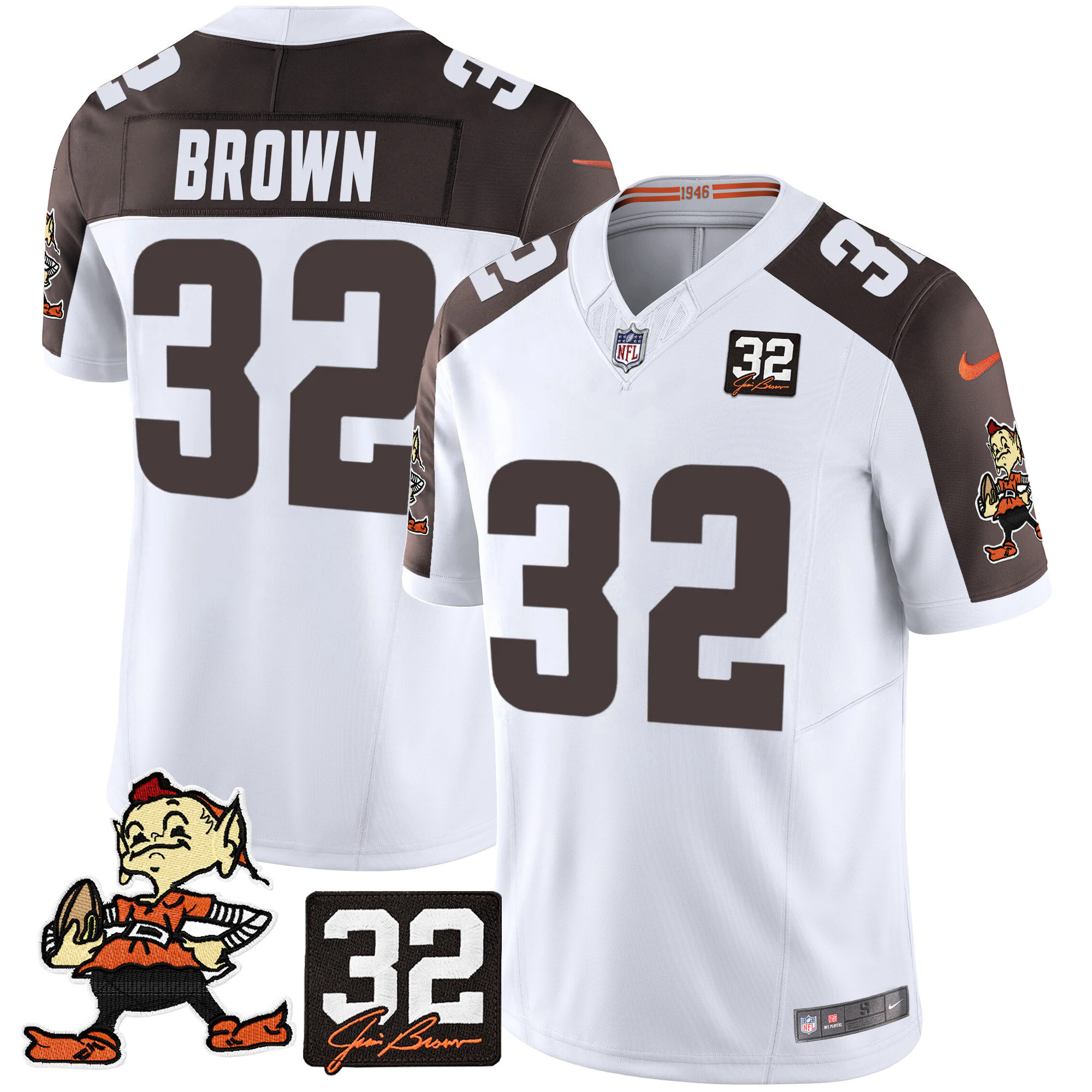 Jim Brown Men's Cleveland Browns #32 Jim Brown Memorial Patch Vapor Limited Inverted Jersey - All Stitched