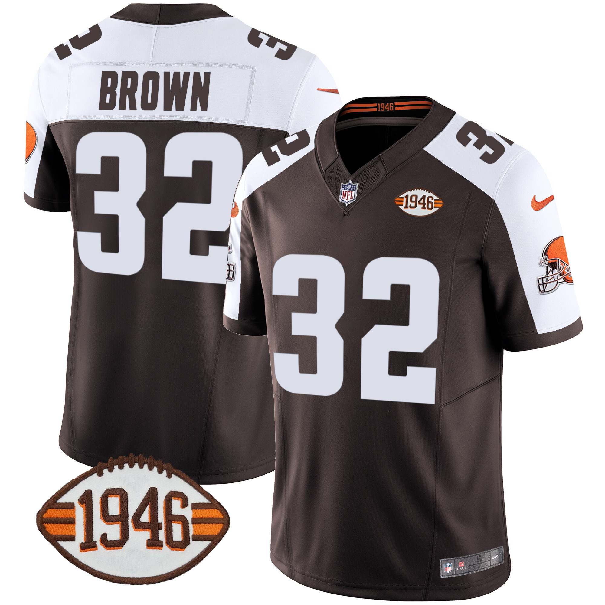 Jim Brown Men's Cleveland Browns 1946 75th Anniversary Patch Alternate Jersey - All Stitched