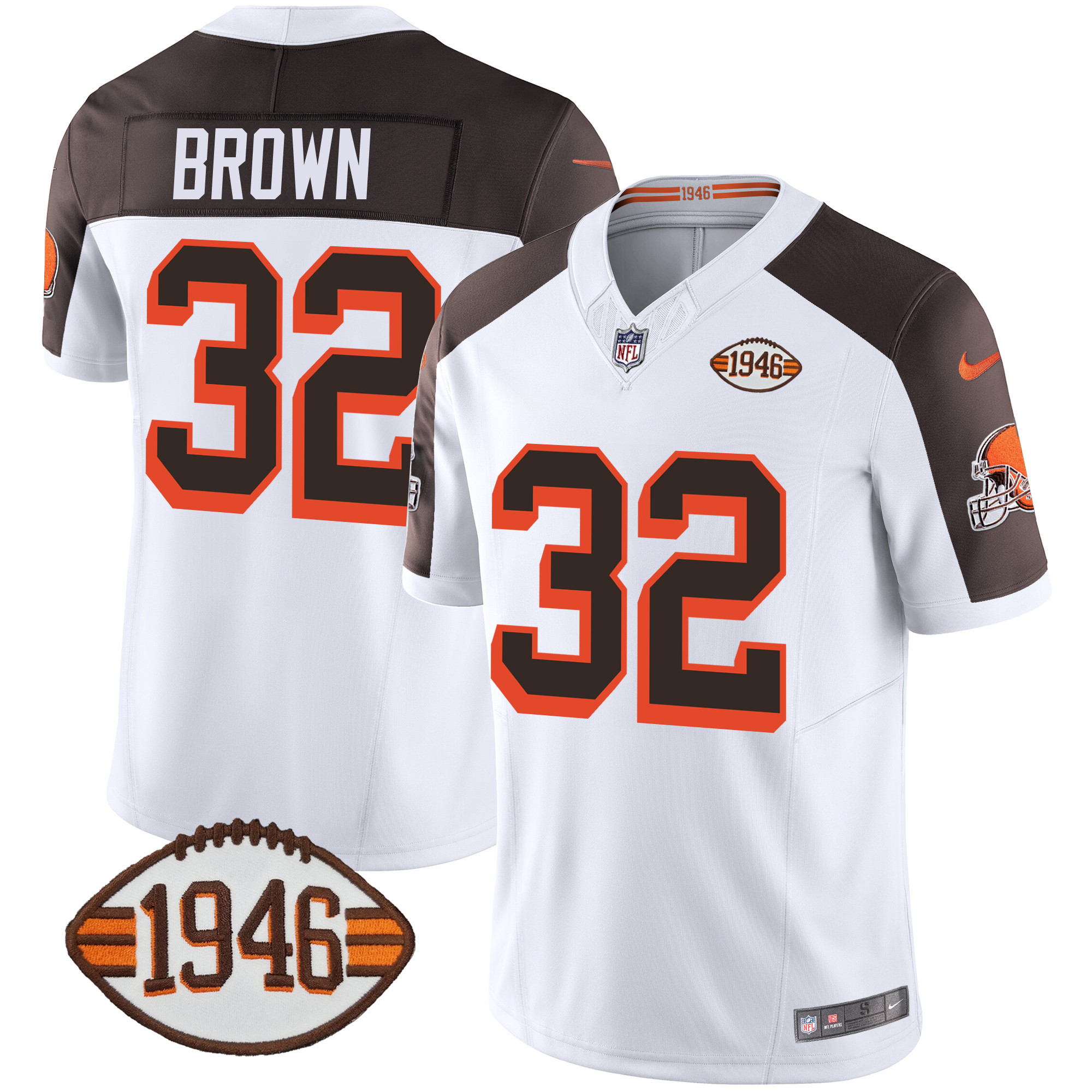 Jim Brown Men's Cleveland Browns 1946 75th Anniversary Patch Inverted Jersey - All Stitched