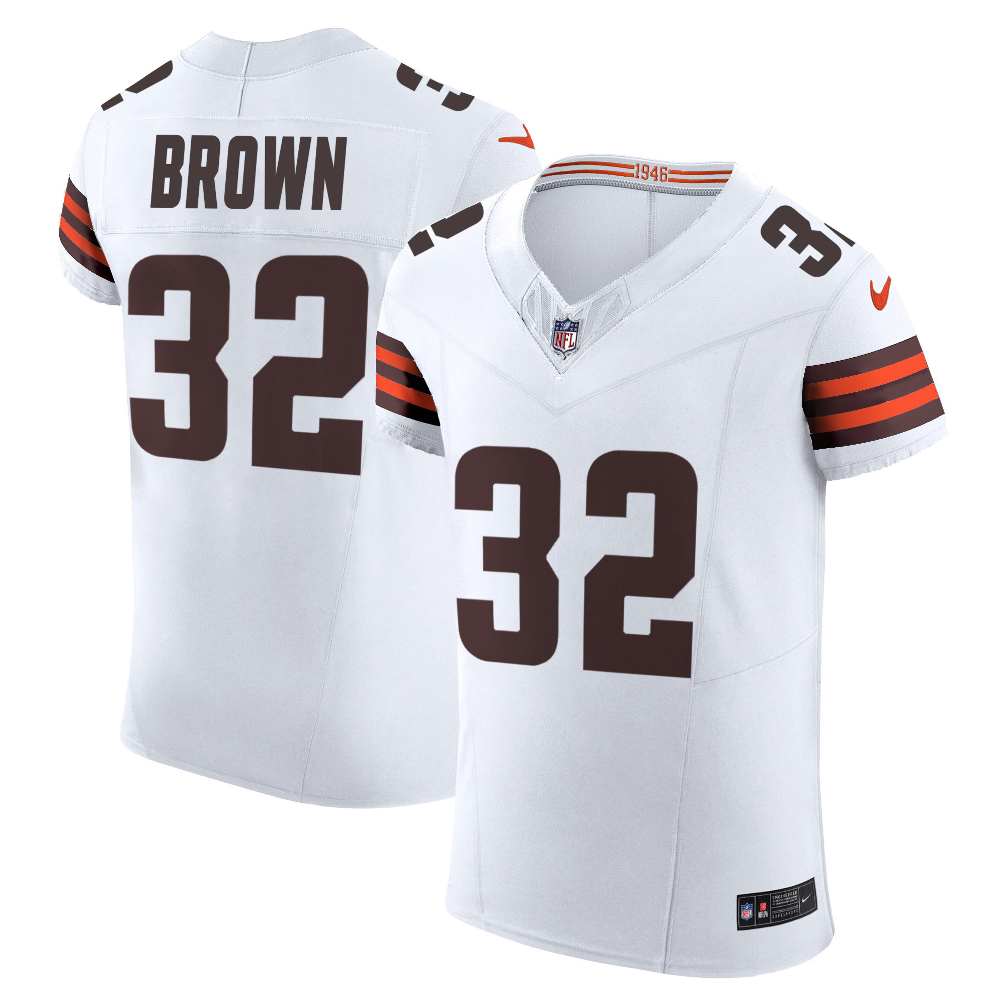 Jim Brown Men's Cleveland Browns Vapor Elite White Jersey - All Stitched