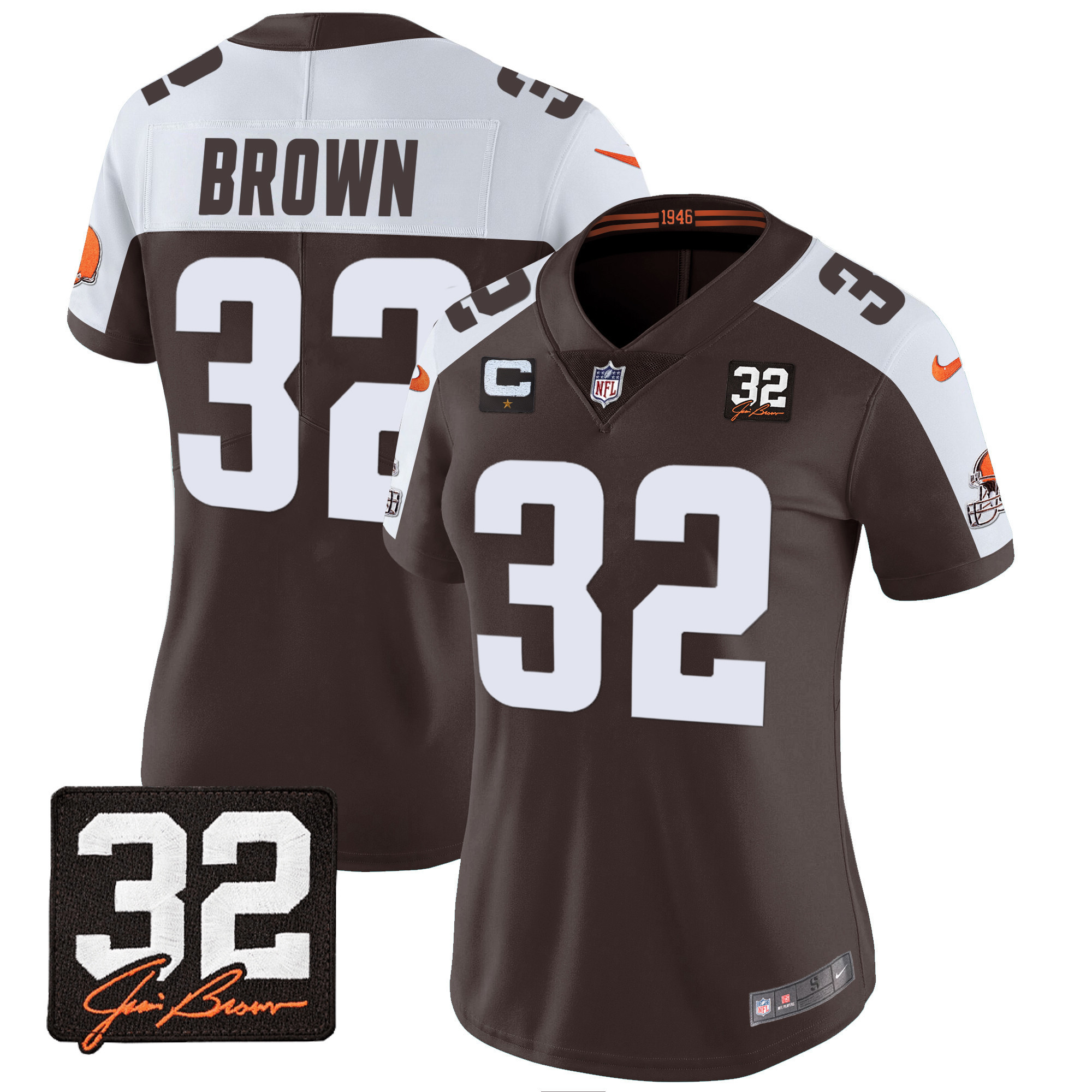 Jim Brown Women's Cleveland Browns #32 Jim Brown Memorial Patch Alternate Jersey - All Stitched