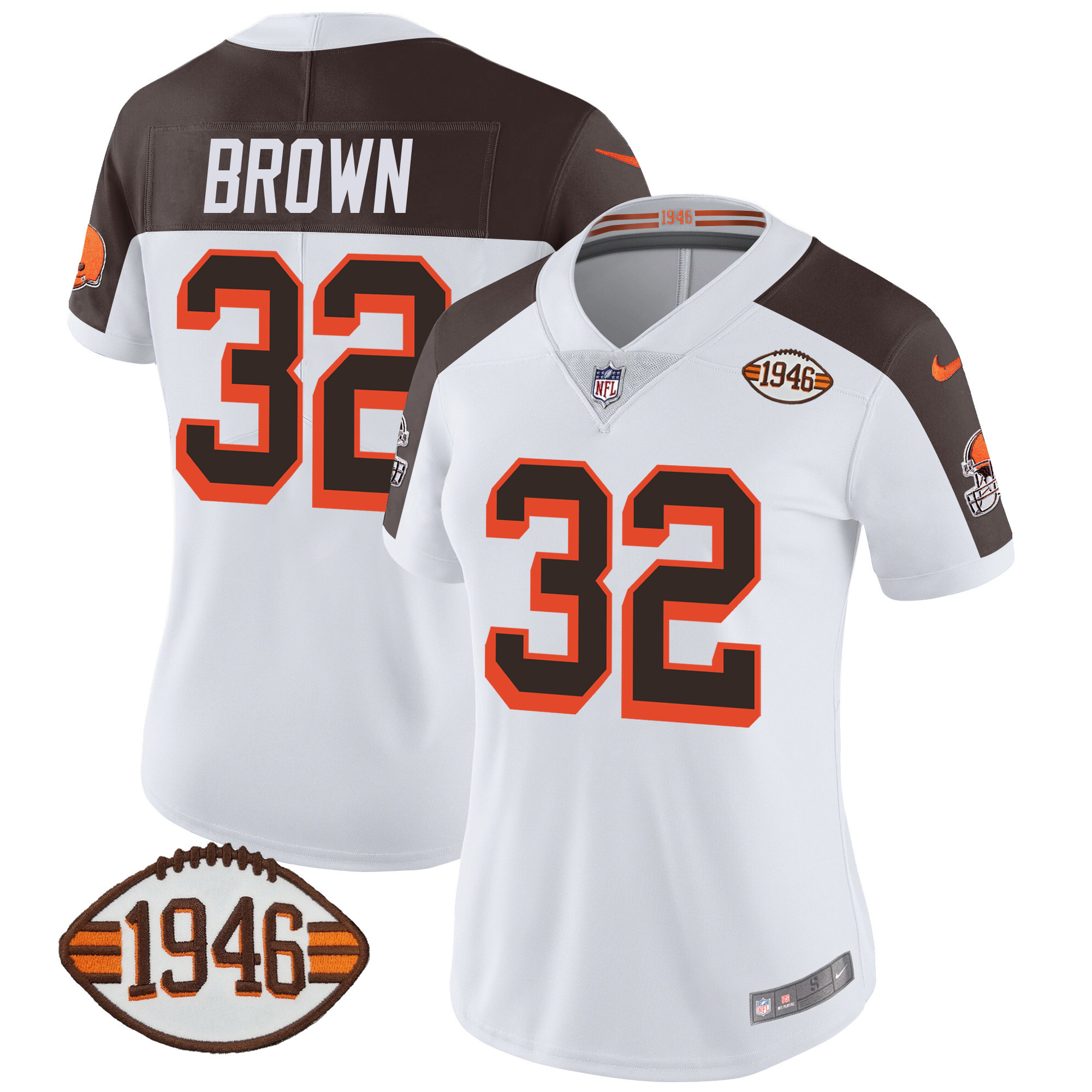 Jim Brown Women's Cleveland Browns 1946 75th Anniversary Patch Inverted Jersey - All Stitched
