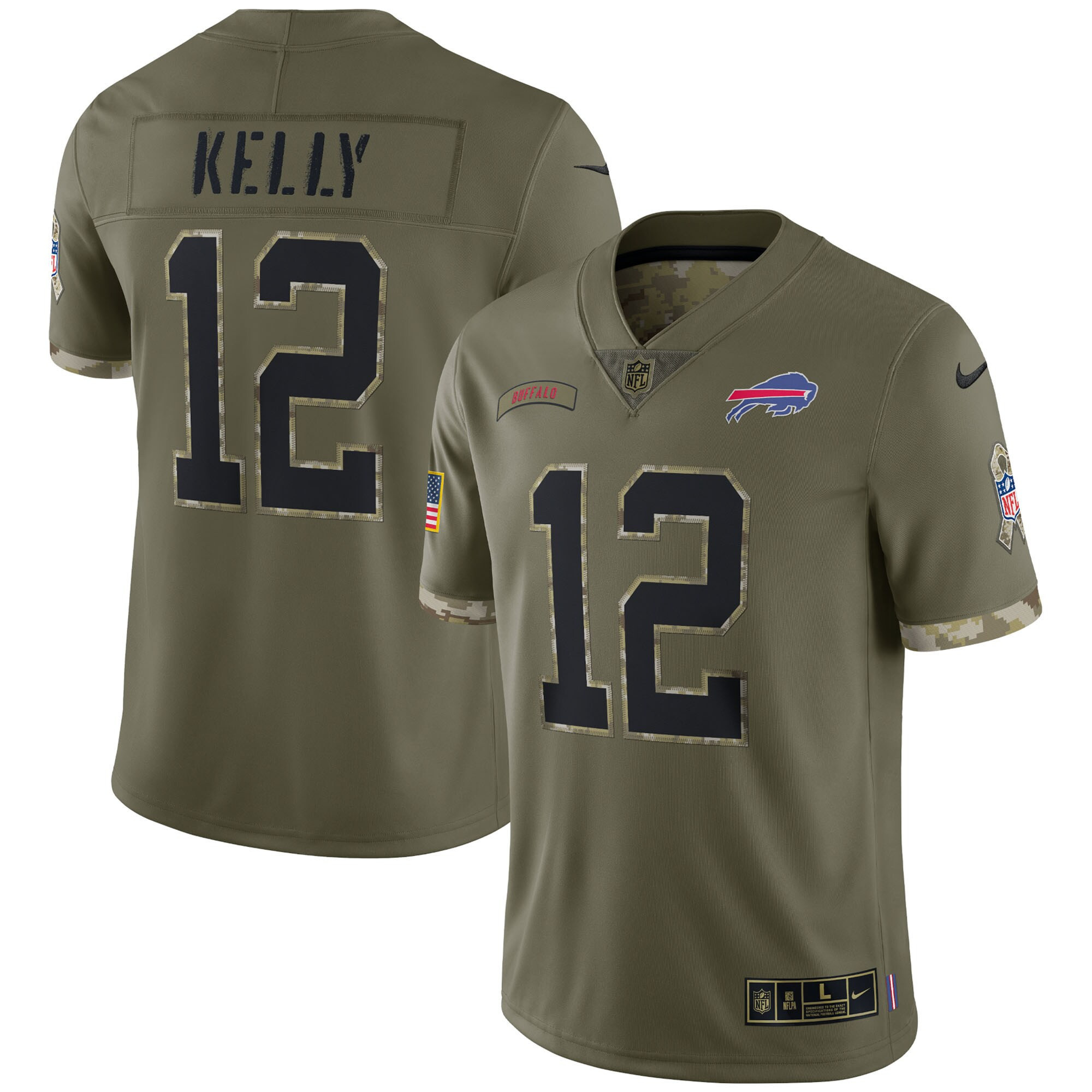 Jim Kelly Men's Buffalo Bills Salute To Service 2022 Limited - Olive - All Stitched Salute To Service Jersey - All Stitched