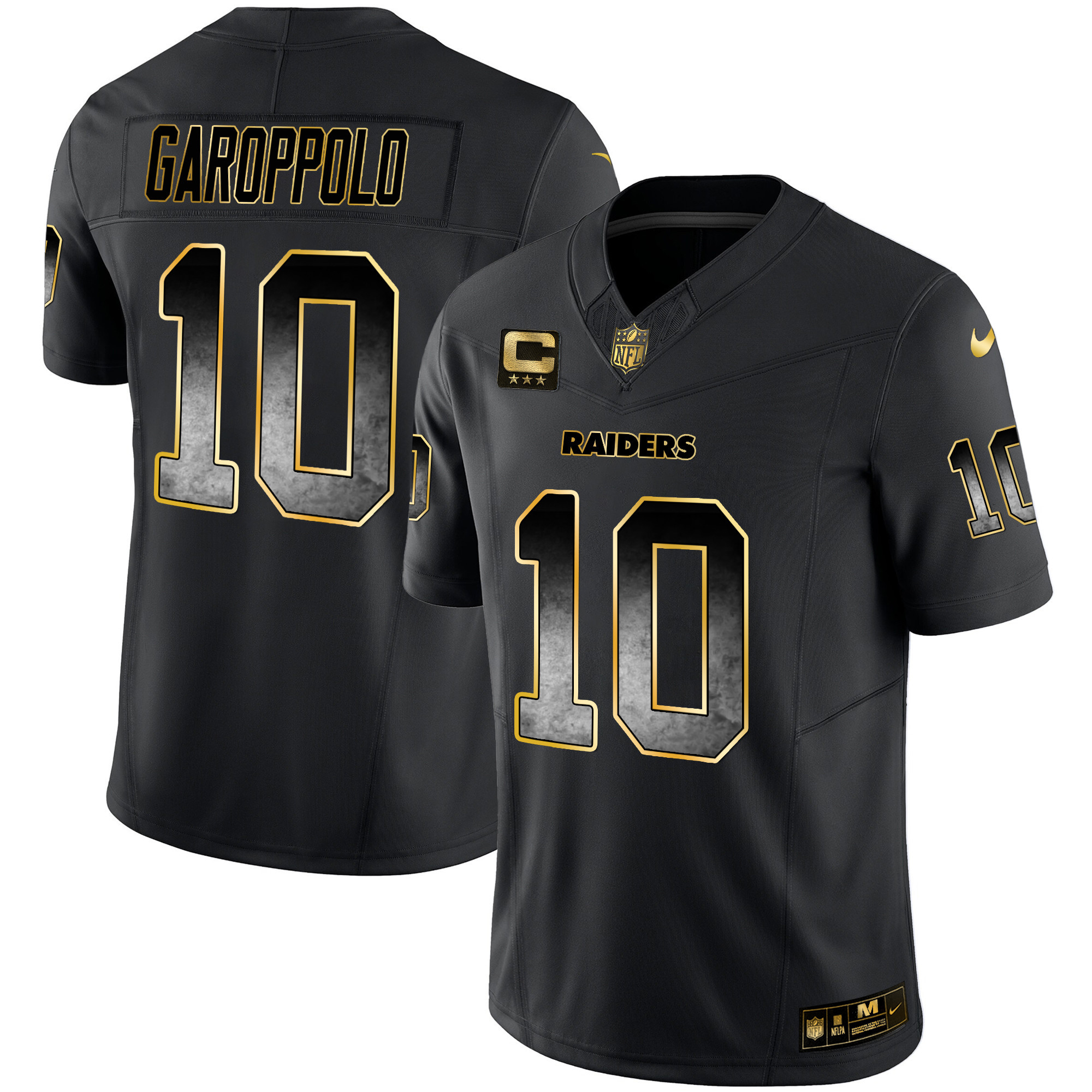 Jimmy Garoppolo Men's Las Vegas Raiders Gold Arch Smoke Vapor Black Gold Jersey - All Stitched