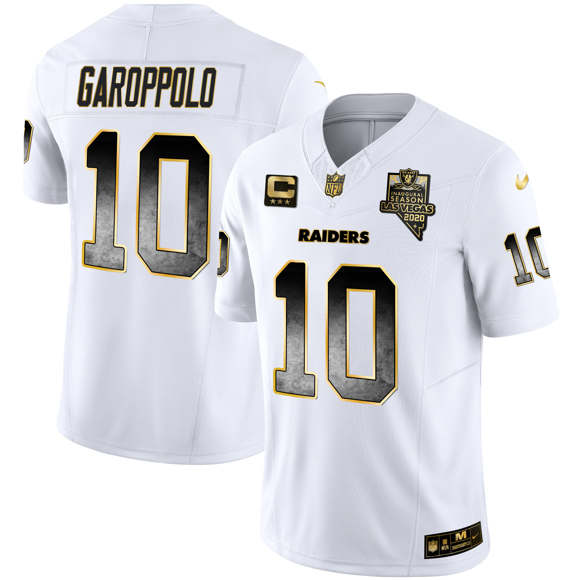 Jimmy Garoppolo Men's Las Vegas Raiders Gold Arch Smoke Vapor White Gold Jersey - All Stitched