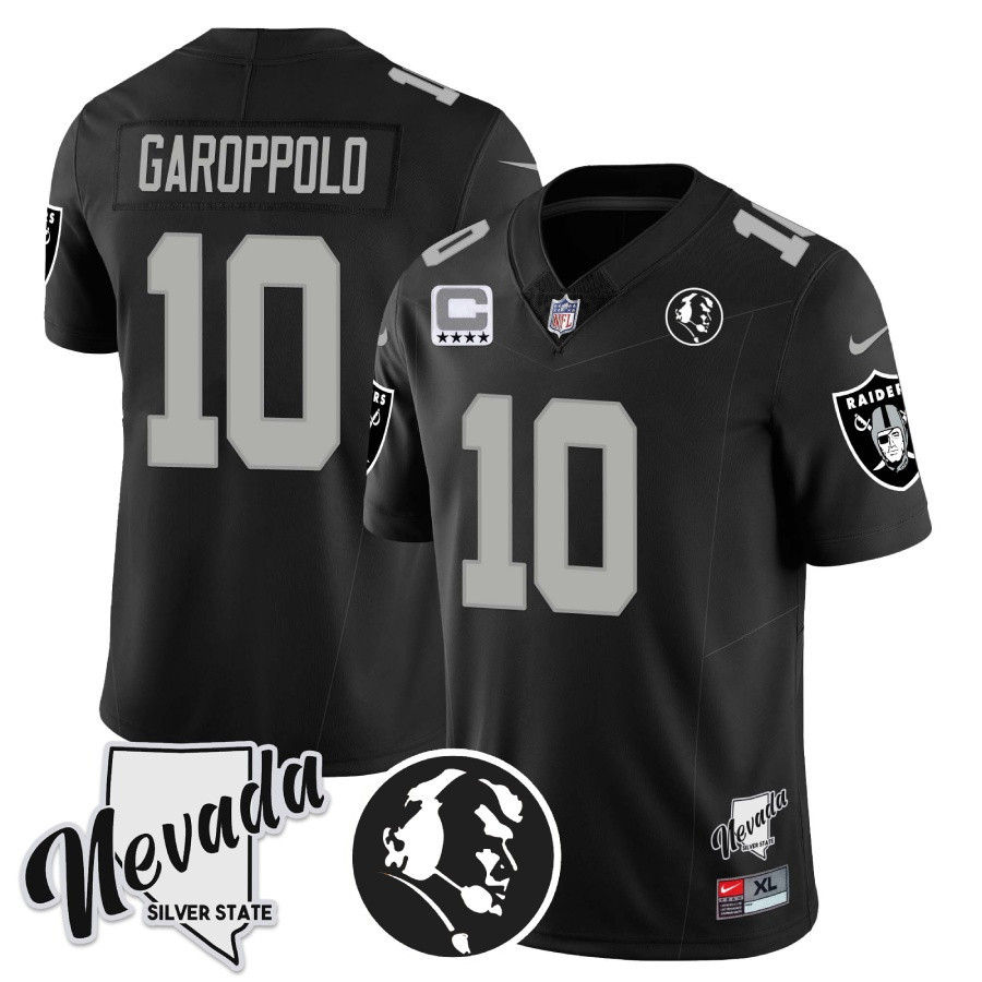 Jimmy Garoppolo Men's Las Vegas Raiders John Madden Honoring & Nevada Silver State Patch Vapor Black Jersey - All Stitched