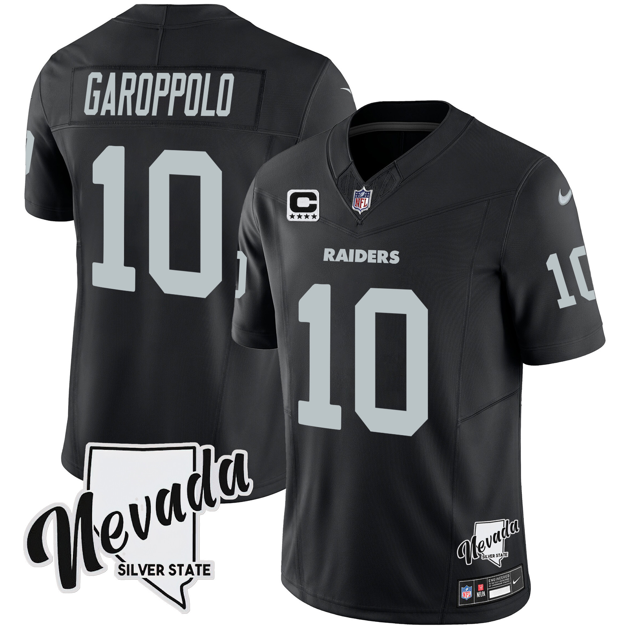 Jimmy Garoppolo Men's Las Vegas Raiders Nevada Silver State Patch Vapor Black Jersey - All Stitched