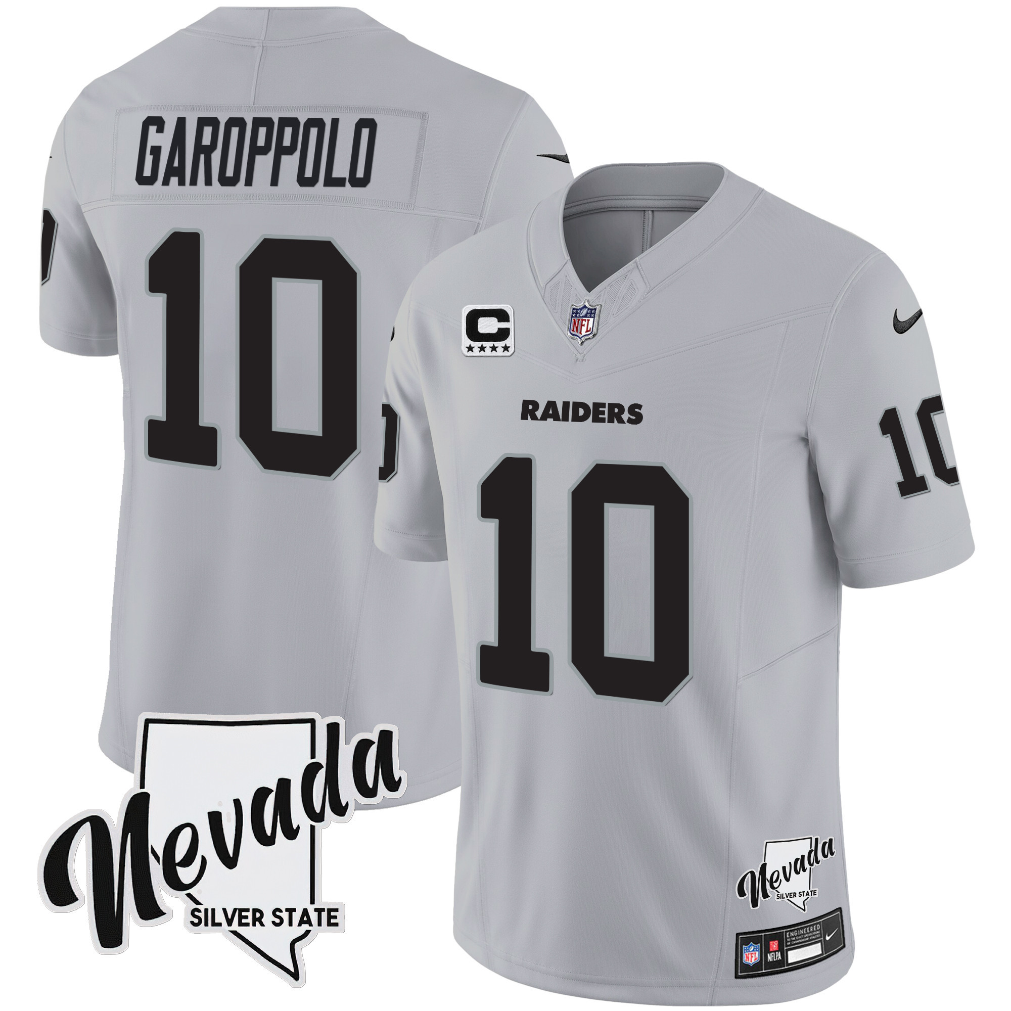 Jimmy Garoppolo Men's Las Vegas Raiders Nevada Silver State Patch Vapor Gray Jersey - All Stitched