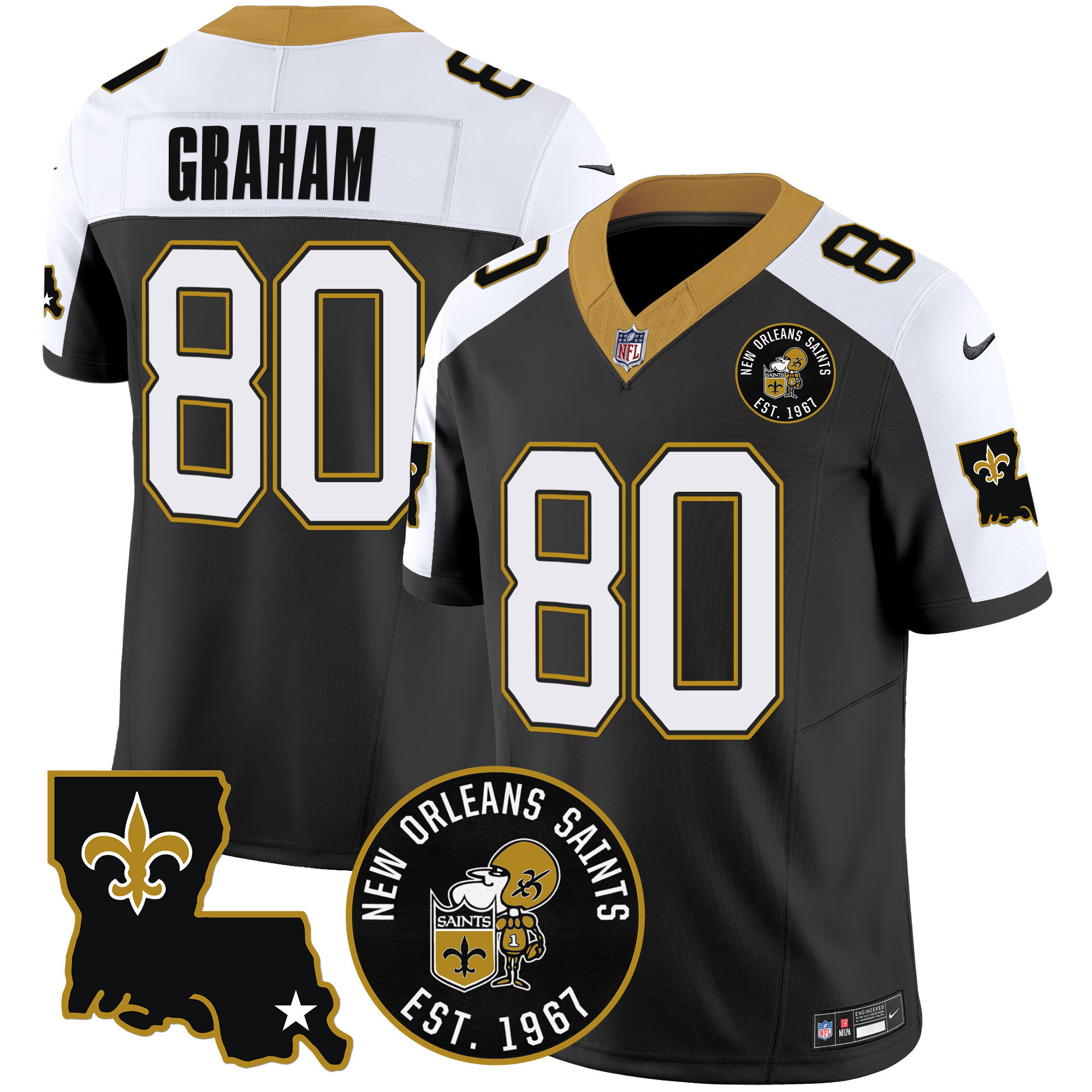 Jimmy Graham Men's New Orleans Saints EST. 1967 Patch Vapor Alternate Jersey - All Stitched
