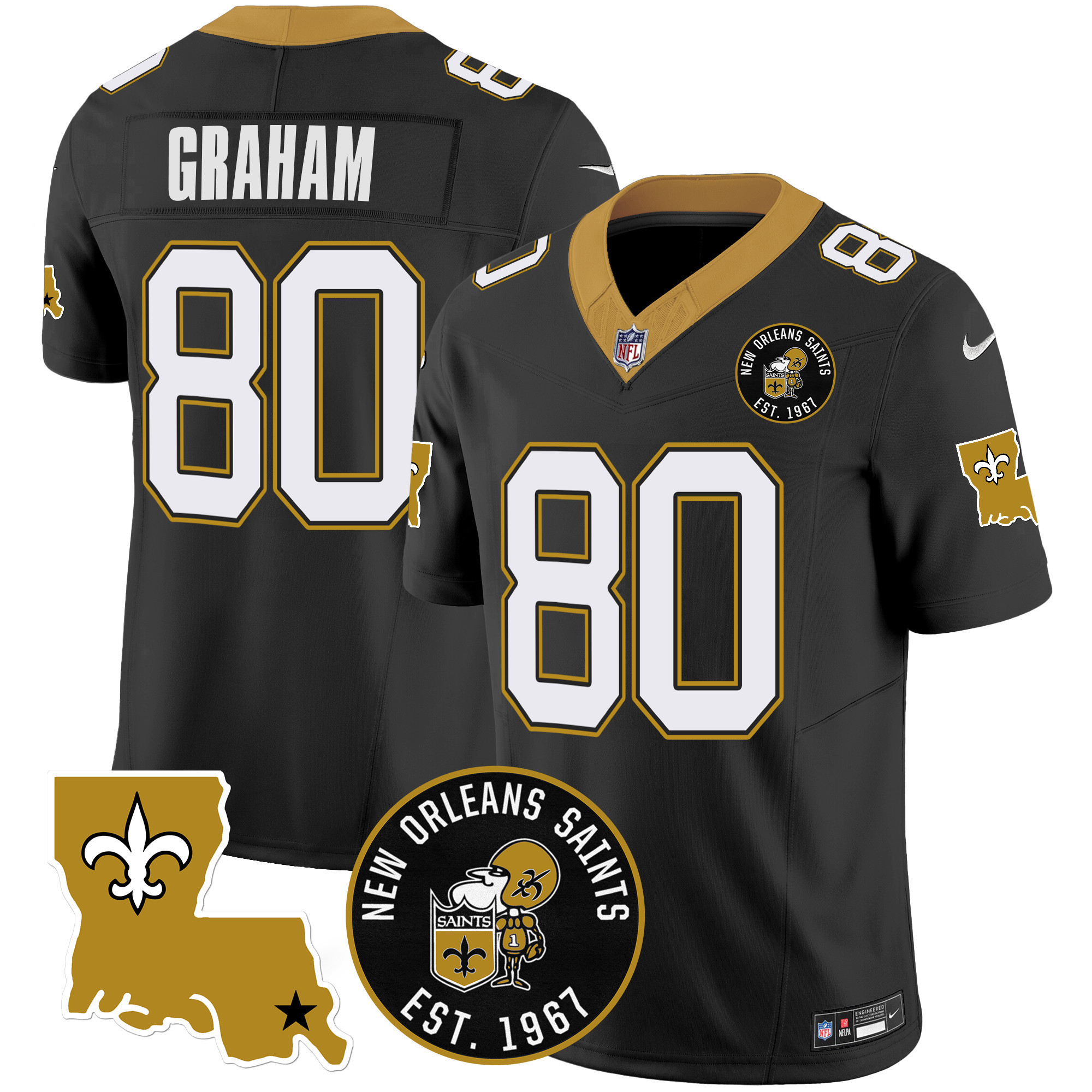 Jimmy Graham Men's New Orleans Saints EST. 1967 Patch Vapor Black Jersey - All Stitched