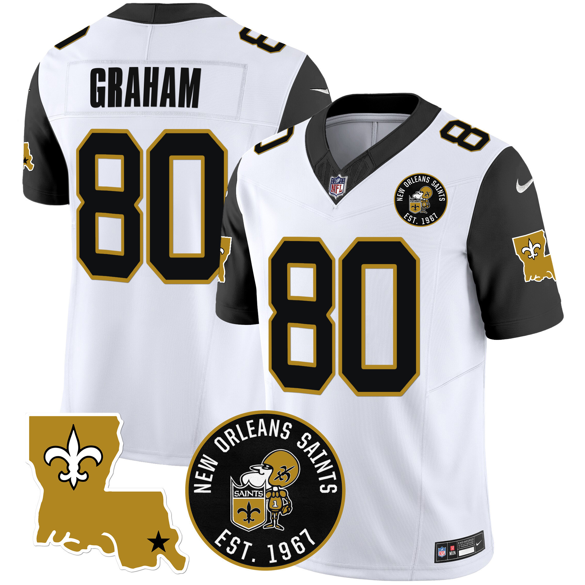 Jimmy Graham Men's New Orleans Saints EST. 1967 Patch Vapor Black Sleeves Jersey - All Stitched