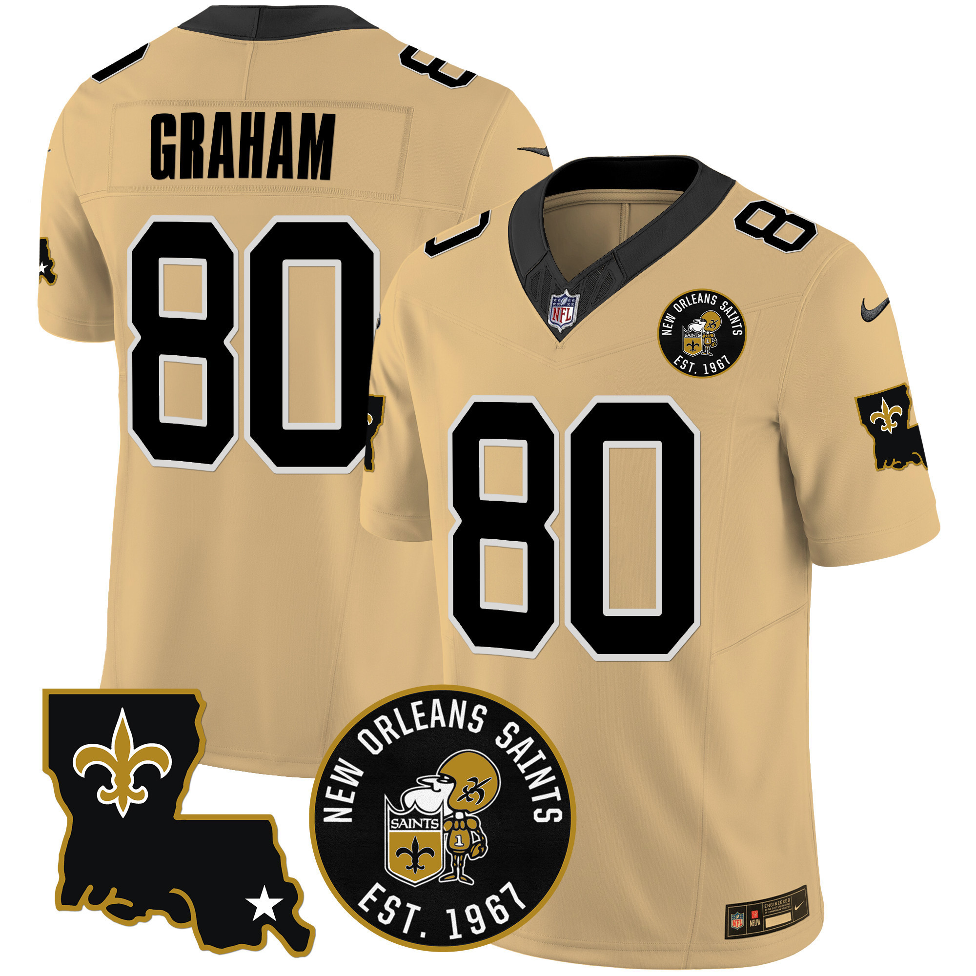 Jimmy Graham Men's New Orleans Saints EST. 1967 Patch Vapor Gold Jersey - All Stitched