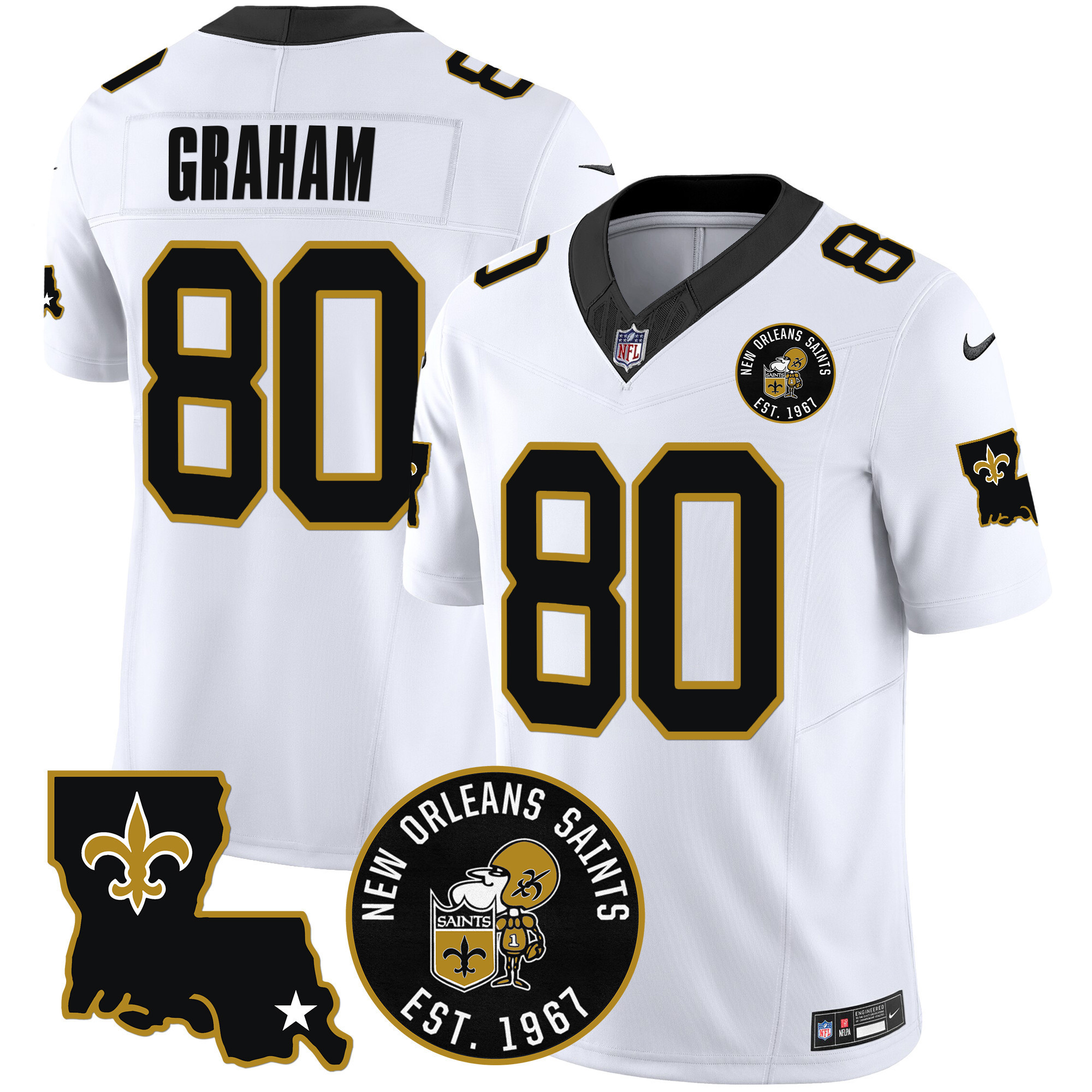Jimmy Graham Men's New Orleans Saints EST. 1967 Patch Vapor White Jersey - All Stitched