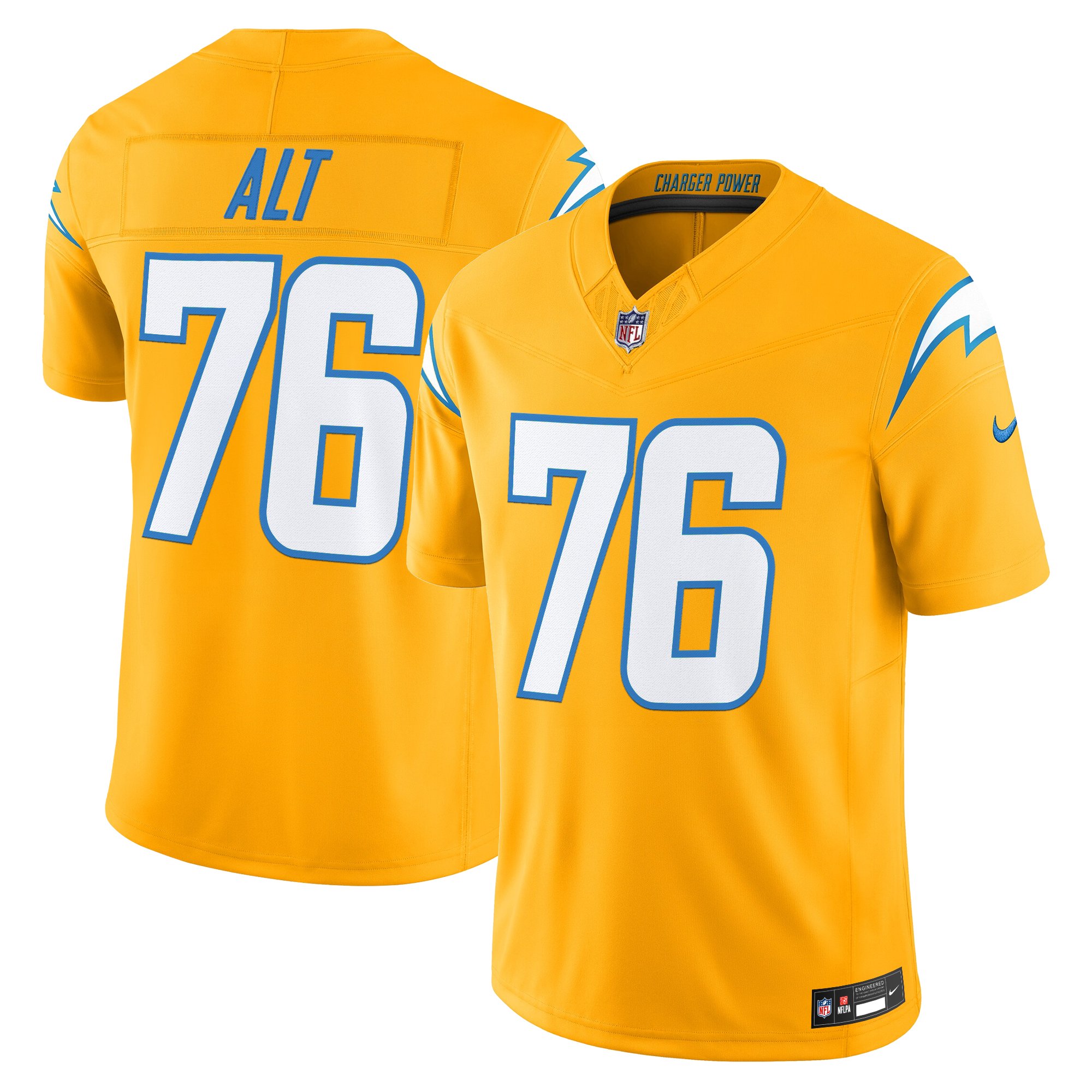 Joe Alt Men's Los Angeles Chargers 2025 Alternate Charger Power Vapor Limited Gold Jersey - All Stitched