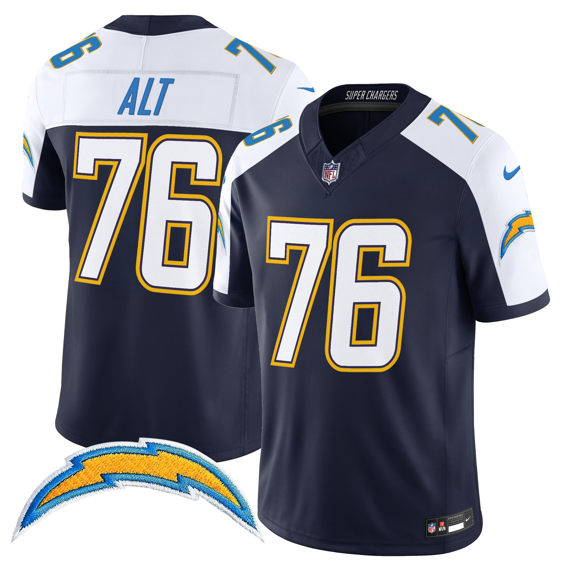Joe Alt Men's Los Angeles Chargers 2025 Alternate Charger Power Vapor Limited Navy Alternate Jersey - All Stitched
