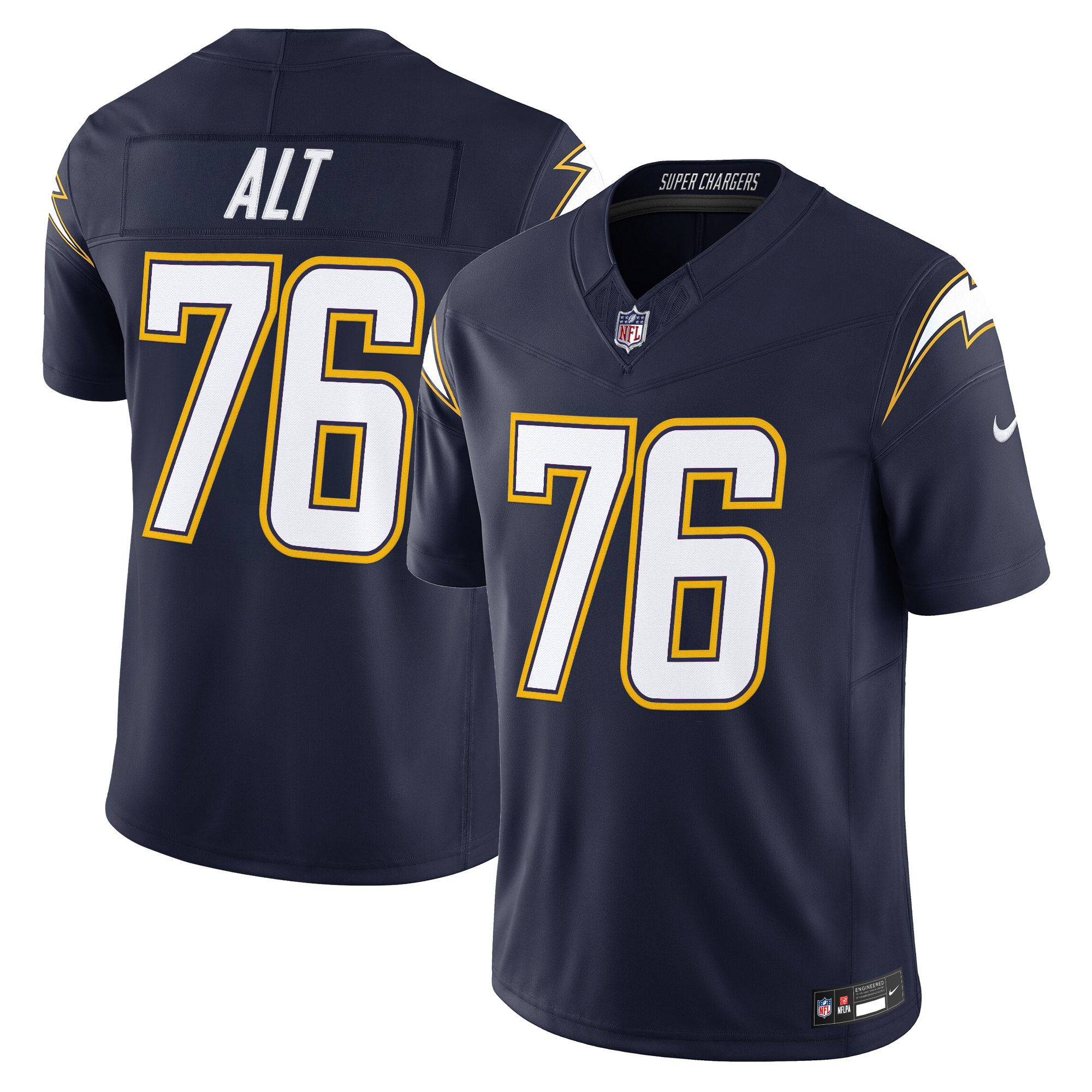 Joe Alt Men's Los Angeles Chargers 2025 Alternate Charger Power Vapor Limited Navy Jersey - All Stitched