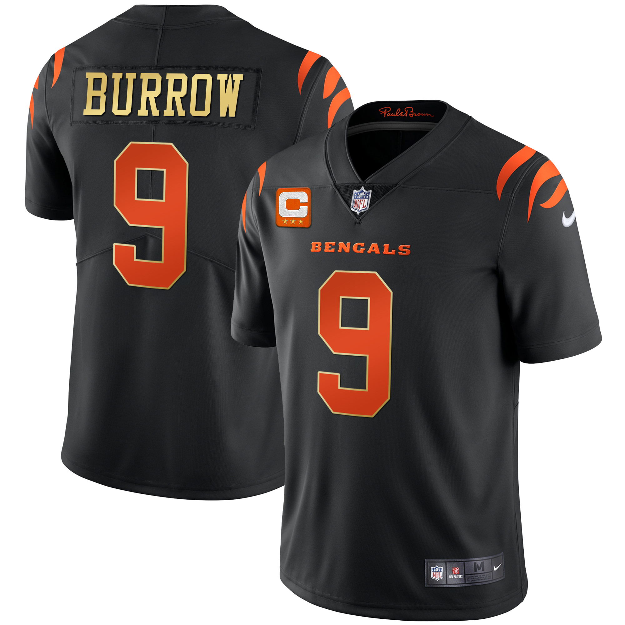 Joe Burrow Men's Cincinnati Bengals Black Gold & White Gold Vapor Gold Trim Jersey - All Stitched