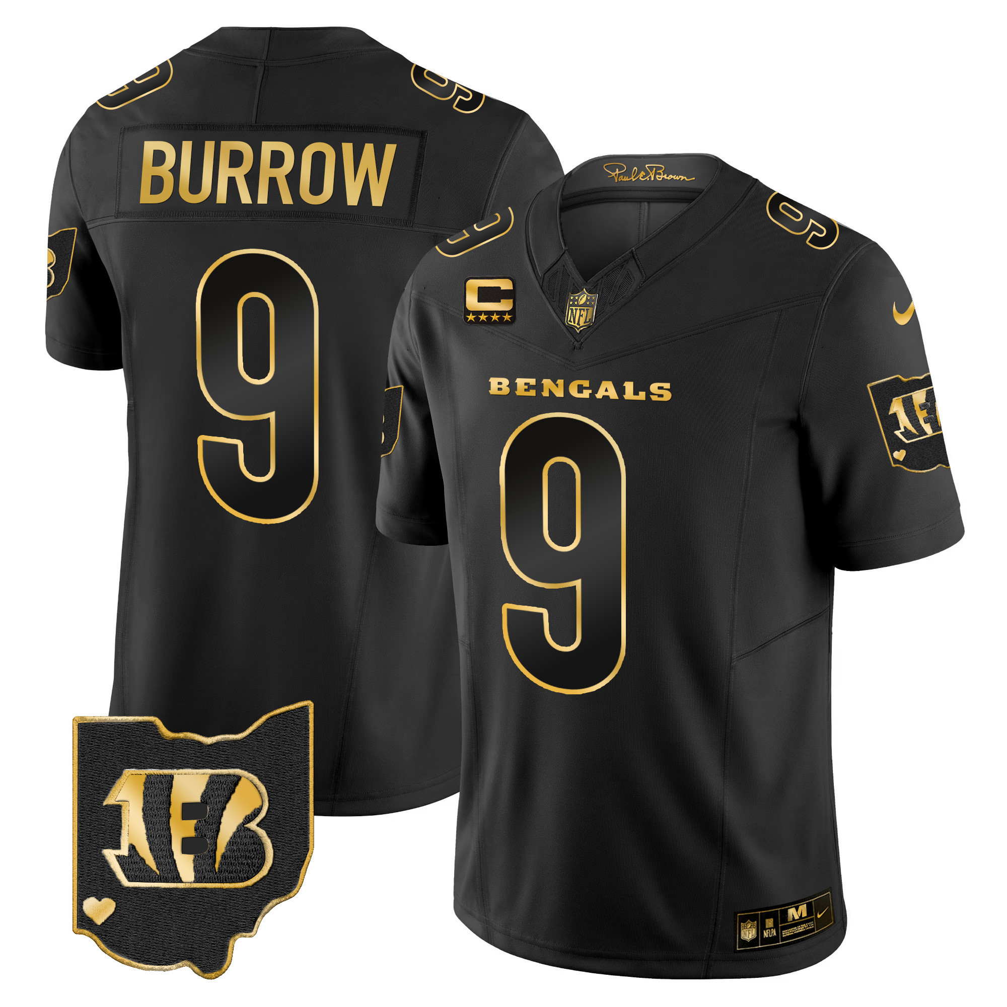 Joe Burrow Men's Cincinnati Bengals Ohio Patch Gold Vapor Limited Black Gold Jersey - All Stitched