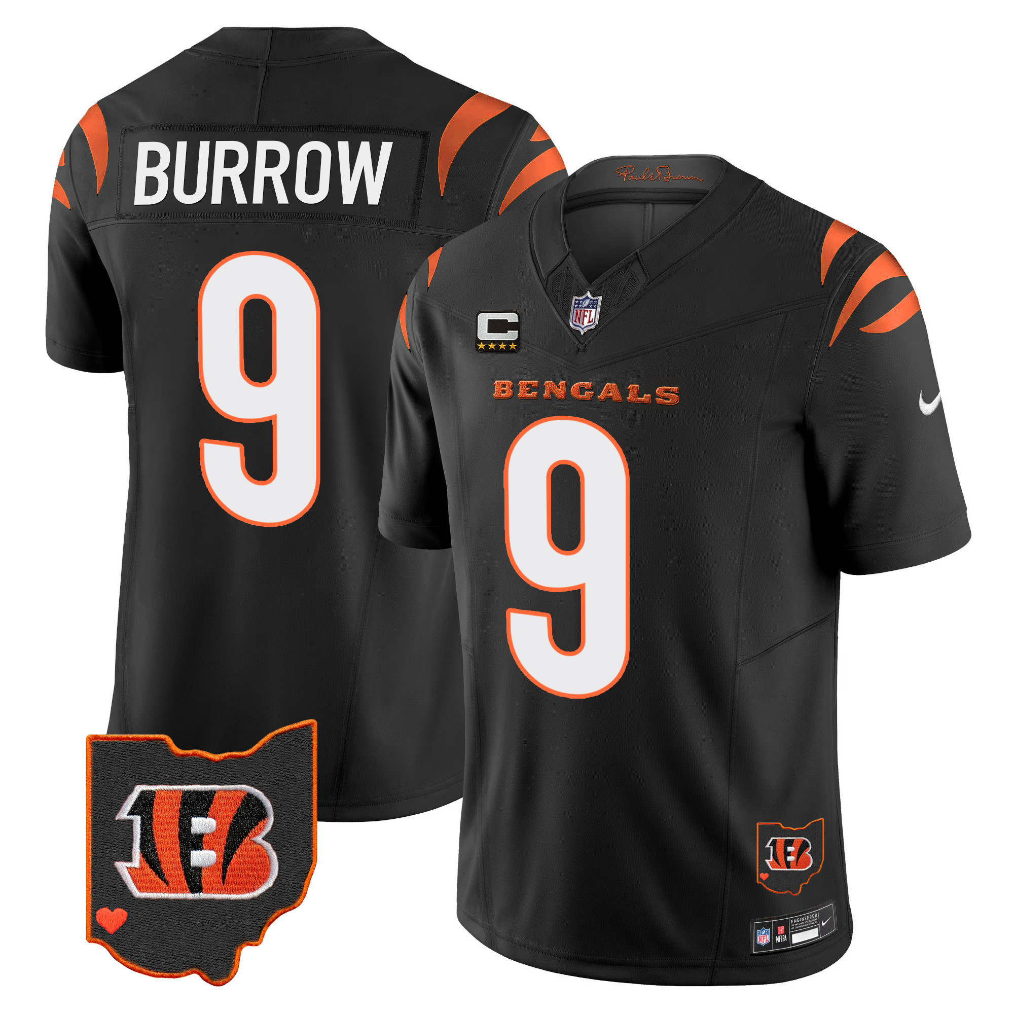 Joe Burrow Men's Cincinnati Bengals Ohio Patch Vapor Limited Black Jersey - All Stitched