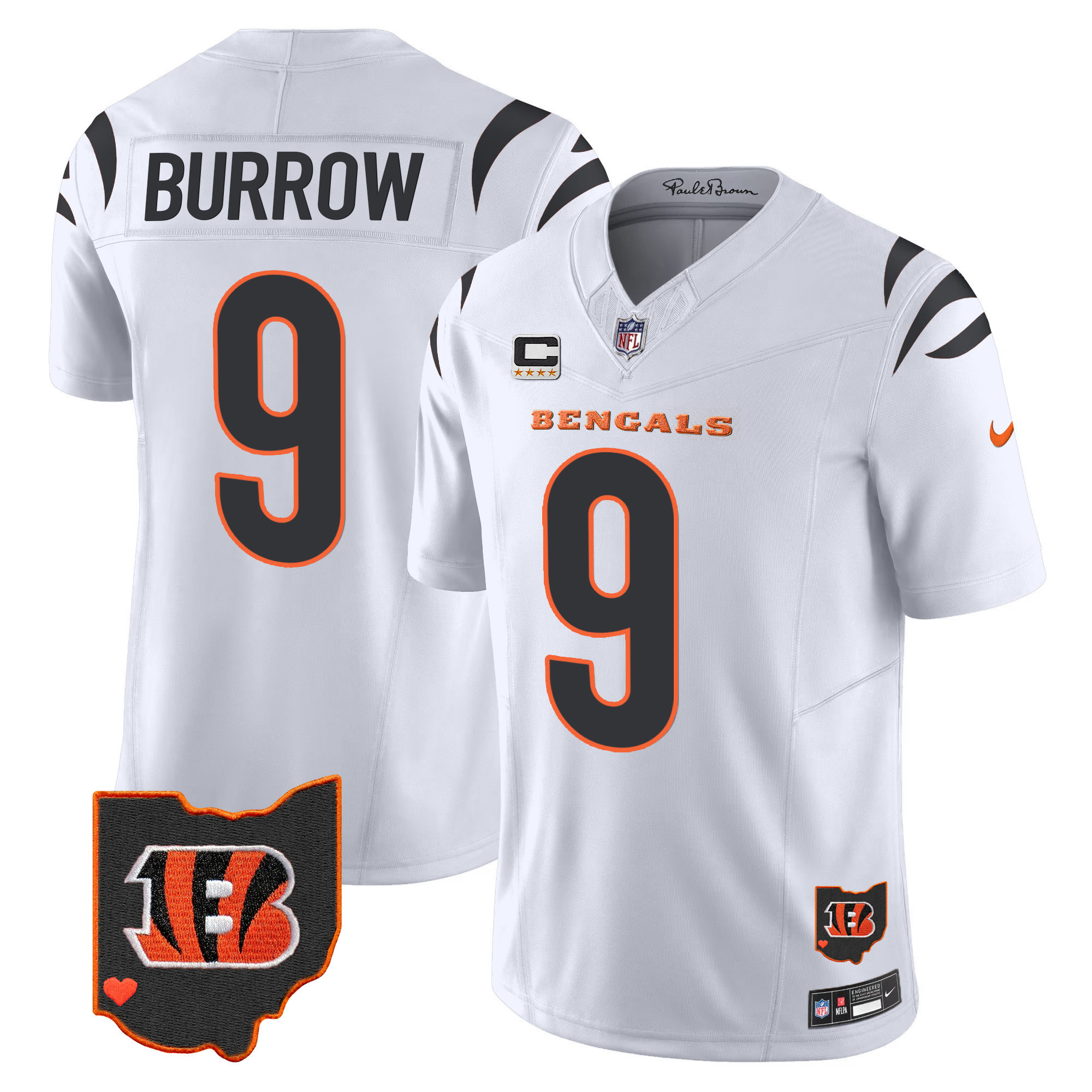 Joe Burrow Men's Cincinnati Bengals Ohio Patch Vapor Limited White Jersey - All Stitched