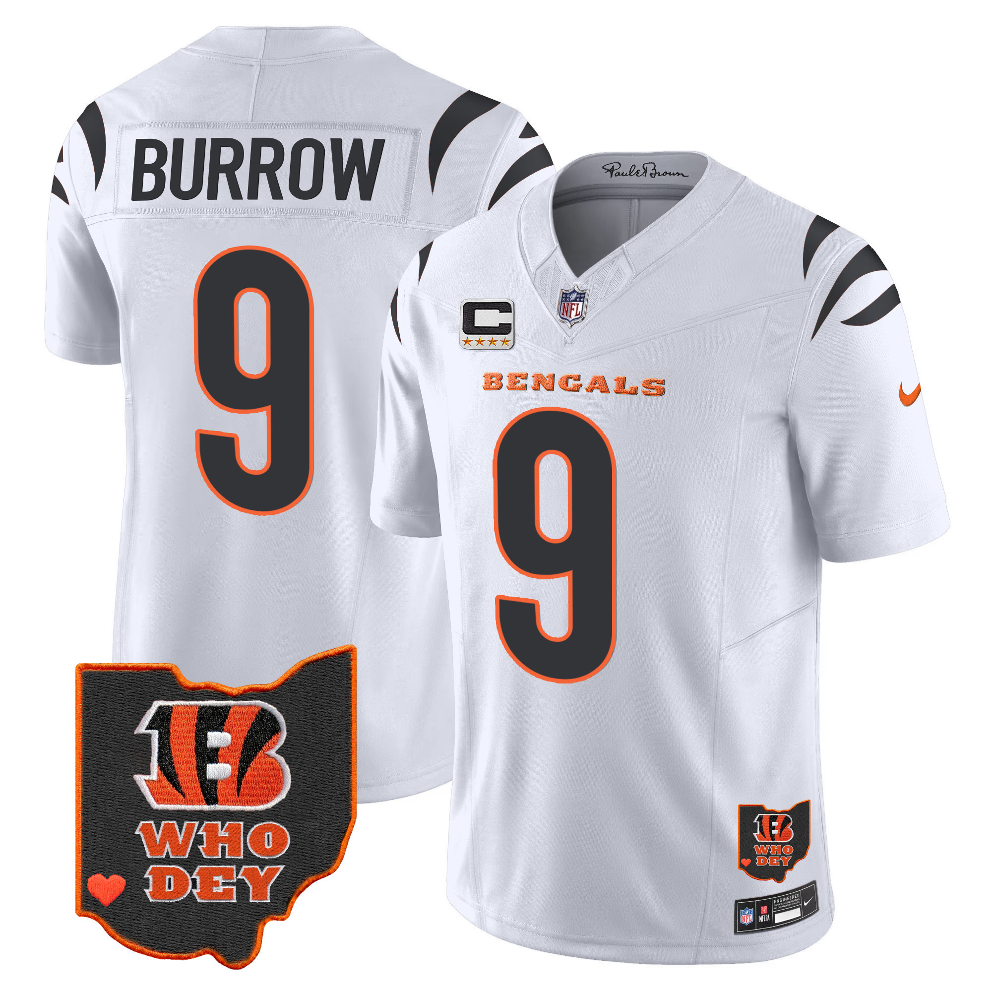 Joe Burrow Men's Cincinnati Bengals Ohio Patch Vapor Limited White Jersey - All Stitched