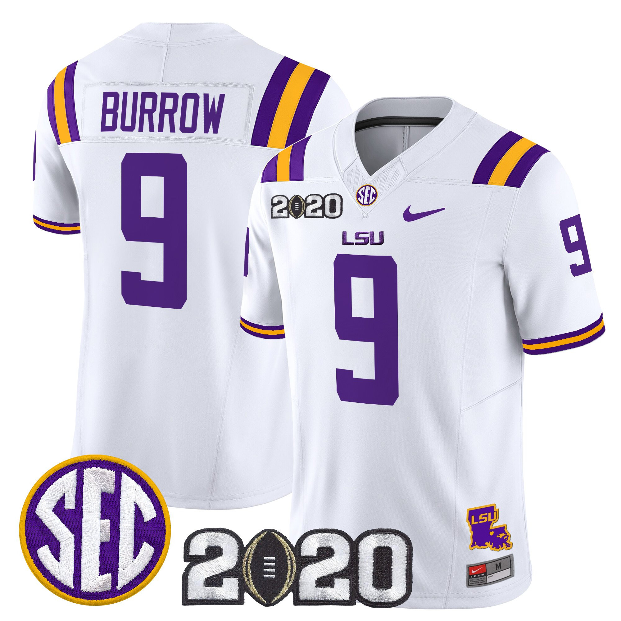 Joe Burrow Men’s LSU Tigers 2020 National Champions Vapor Limited White Jersey – All Stitched