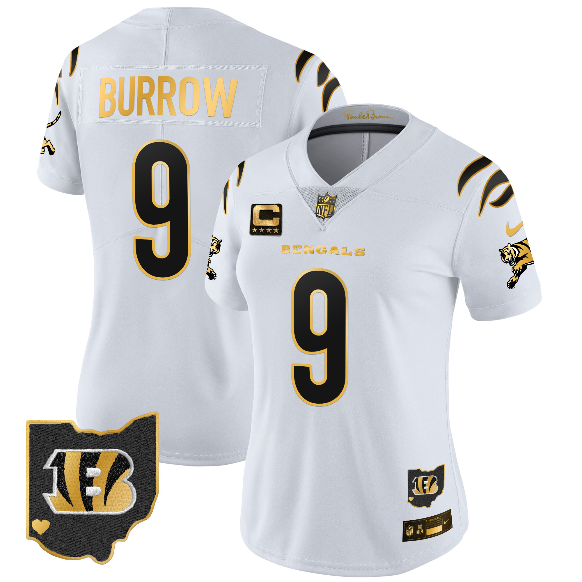 Joe Burrow Women's Cincinnati Bengals 2024 Gold Vapor Limited White Gold Jersey - All Stitched