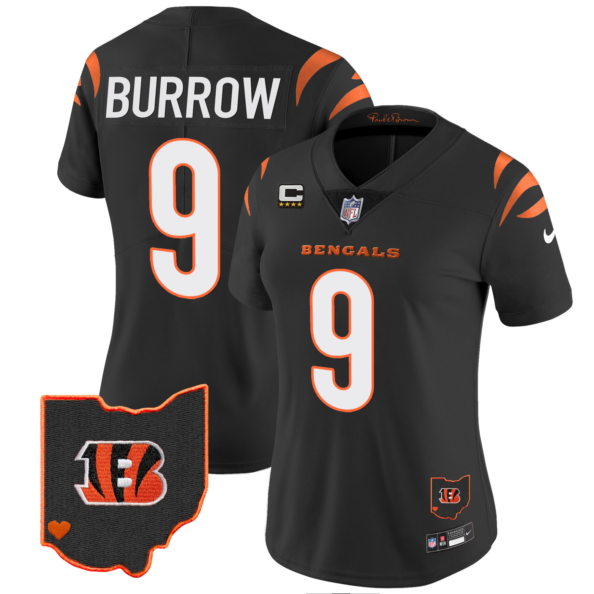 Joe Burrow Women's Cincinnati Bengals Ohio Patch Vapor Limited Black Jersey - All Stitched
