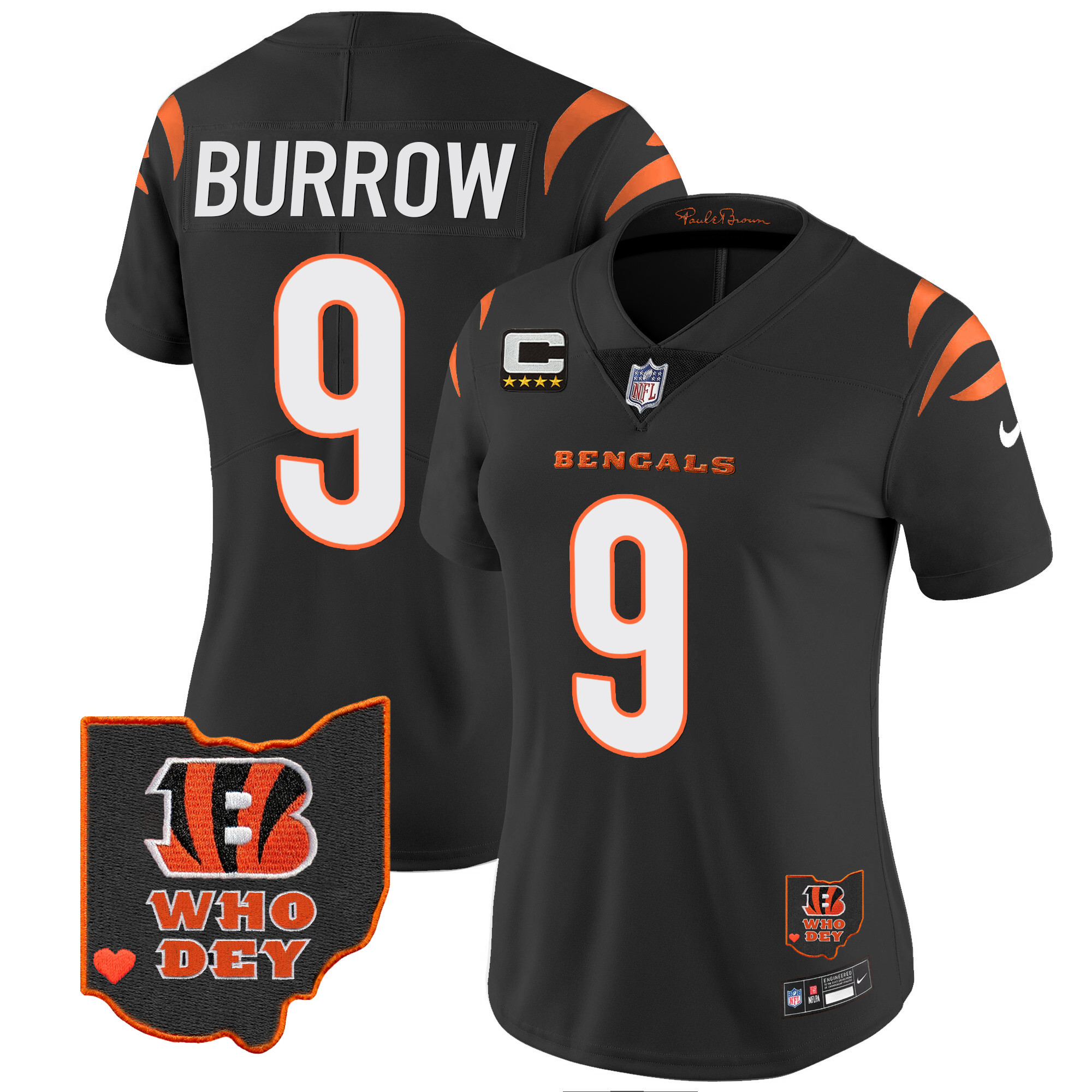 Joe Burrow Women's Cincinnati Bengals Ohio Patch Vapor Limited Black Jersey - All Stitched