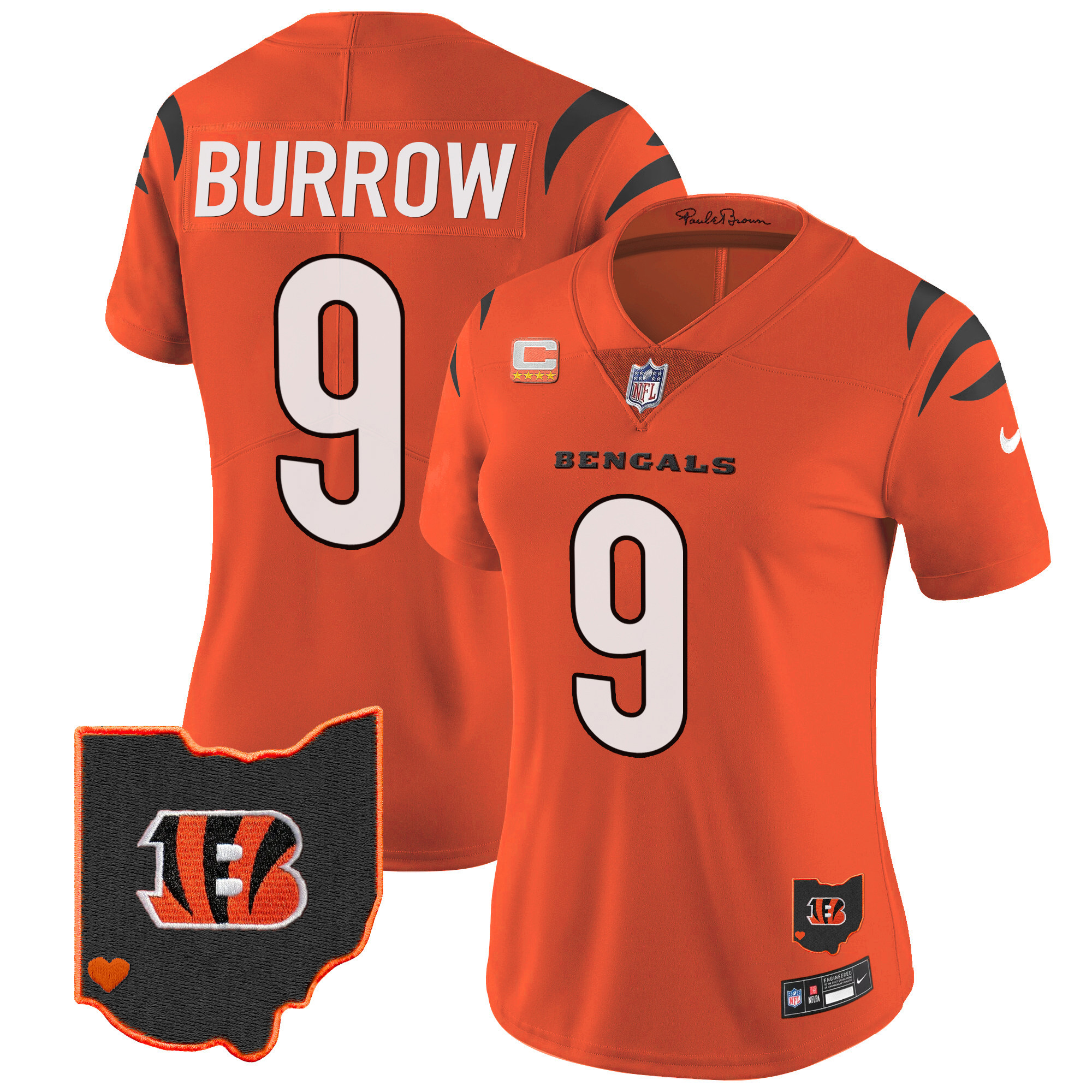 Joe Burrow Women's Cincinnati Bengals Ohio Patch Vapor Limited Orange Jersey - All Stitched