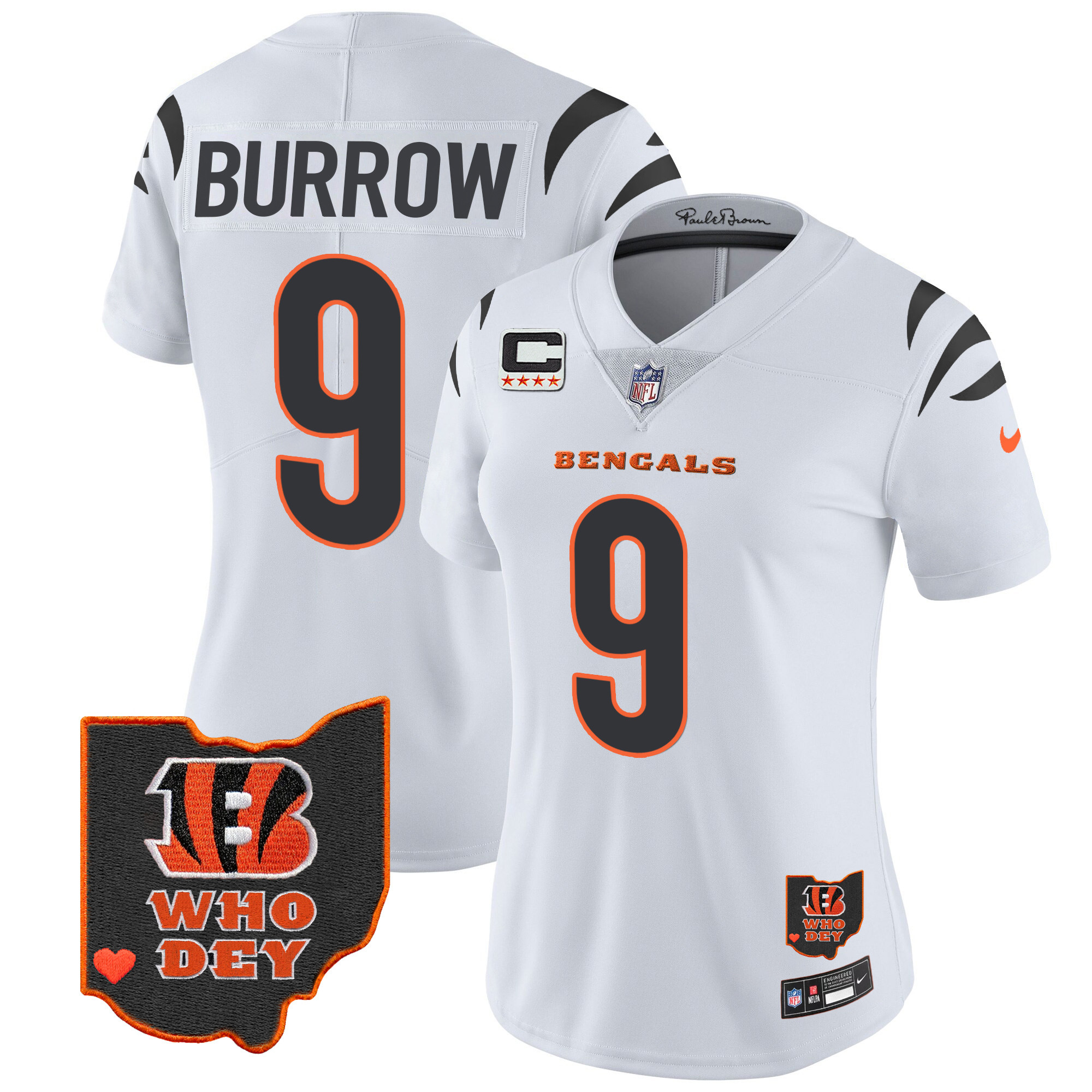 Joe Burrow Women's Cincinnati Bengals Ohio Patch Vapor Limited White Jersey - All Stitched