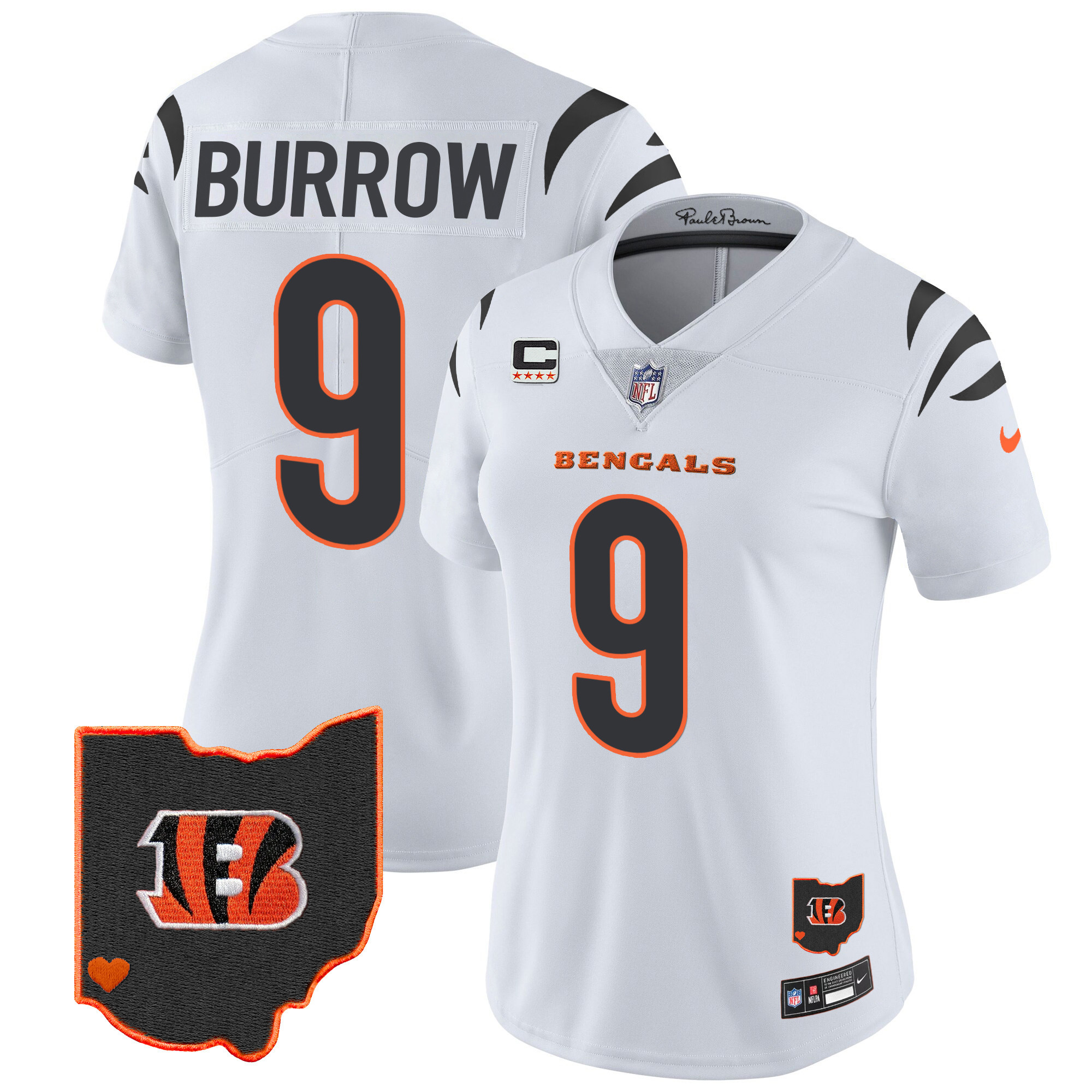 Joe Burrow Women's Cincinnati Bengals Ohio Patch Vapor Limited White Jersey - All Stitched