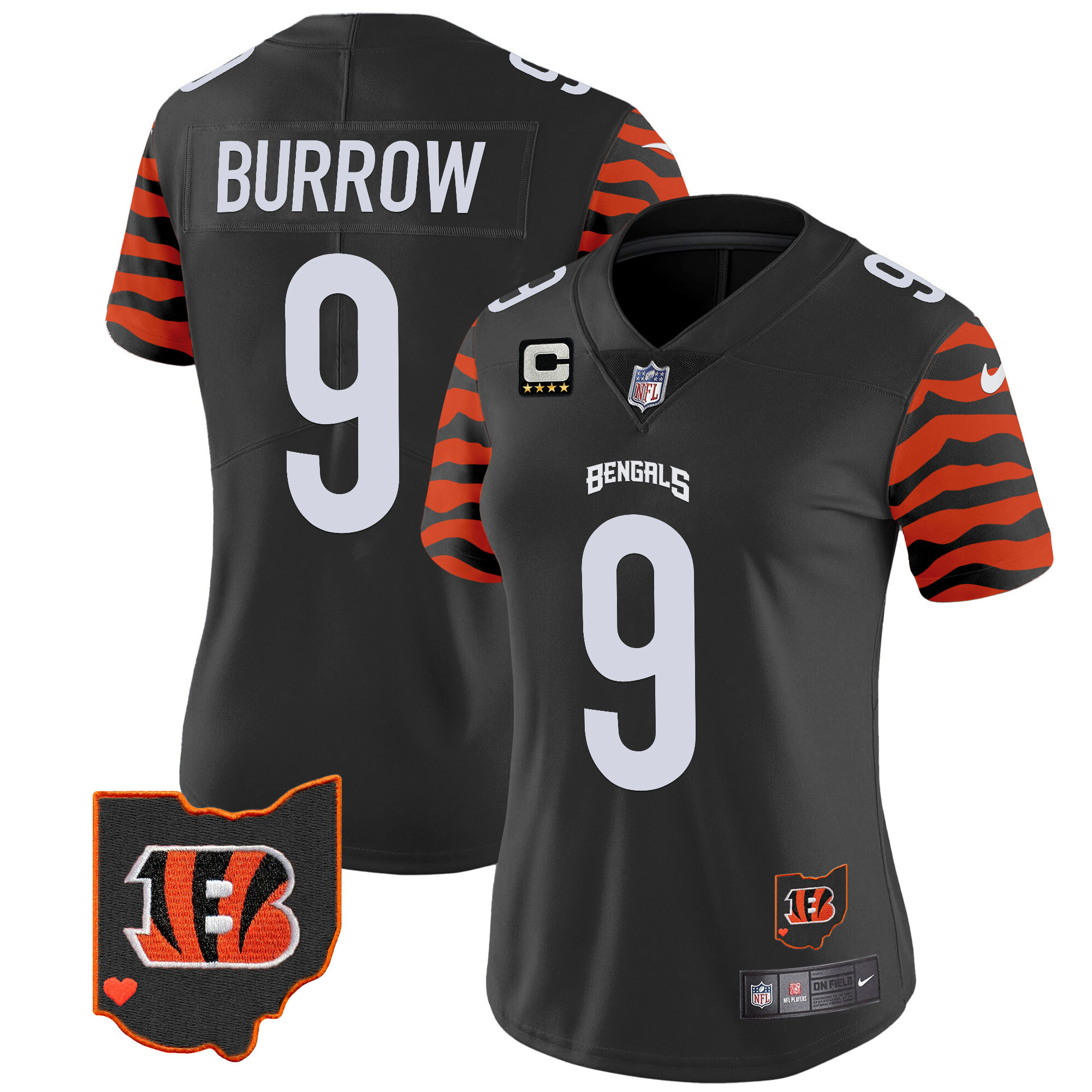 Joe Burrow Women's Cincinnati Bengals Stripes Vapor Limited Black Jersey - All Stitched