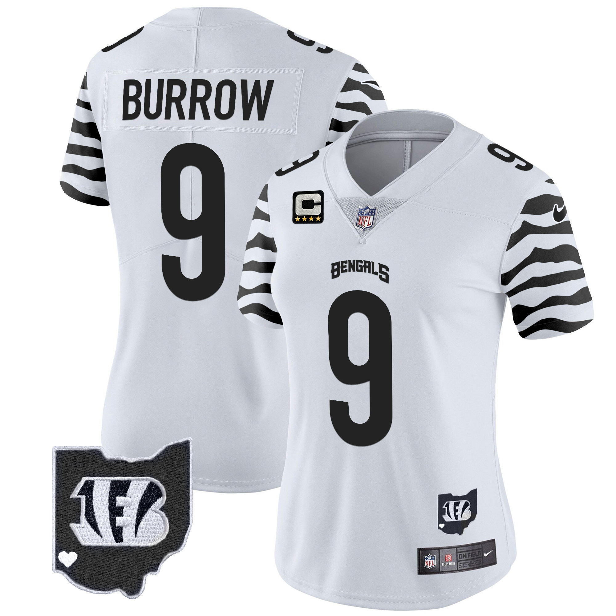 Joe Burrow Women's Cincinnati Bengals Stripes Vapor Limited White Jersey - All Stitched