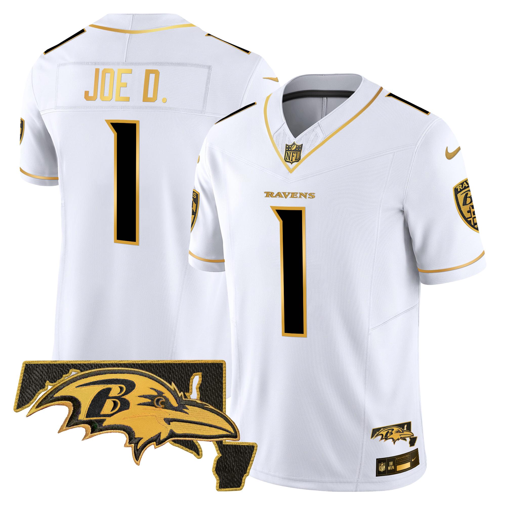 Joe D Men's Baltimore Ravens 2024 Gold Vapor Limited White Gold Jersey - All Stitched