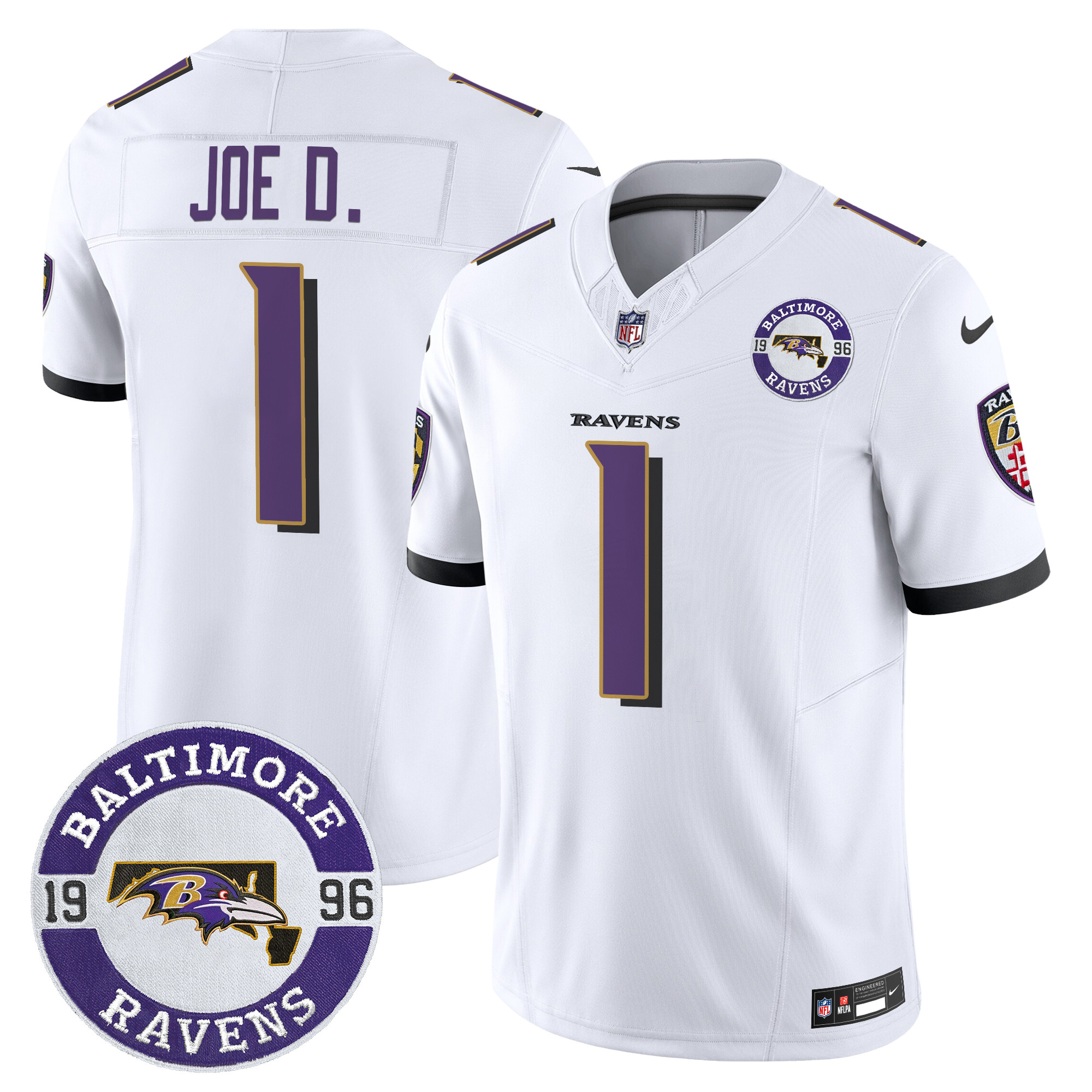 Joe D Men's Baltimore Ravens 2024 Vapor Limited White Jersey - All Stitched