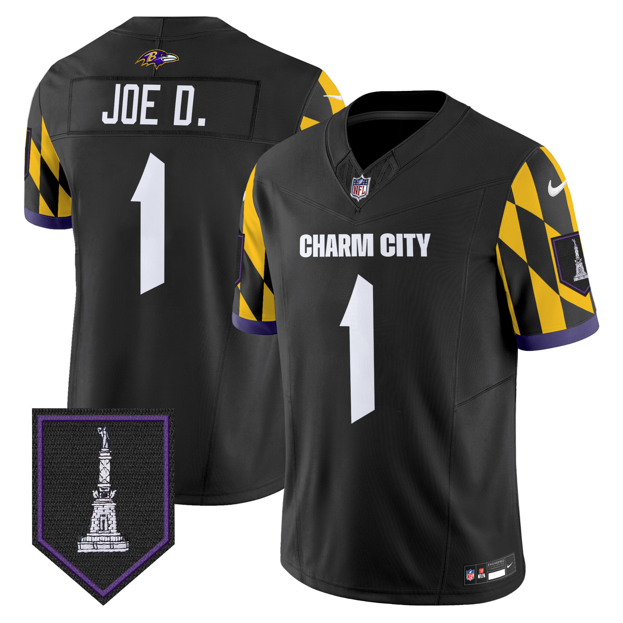 Joe D Men's Baltimore Ravens City Edition Patch Vapor Limited Black Jersey - All Stitched