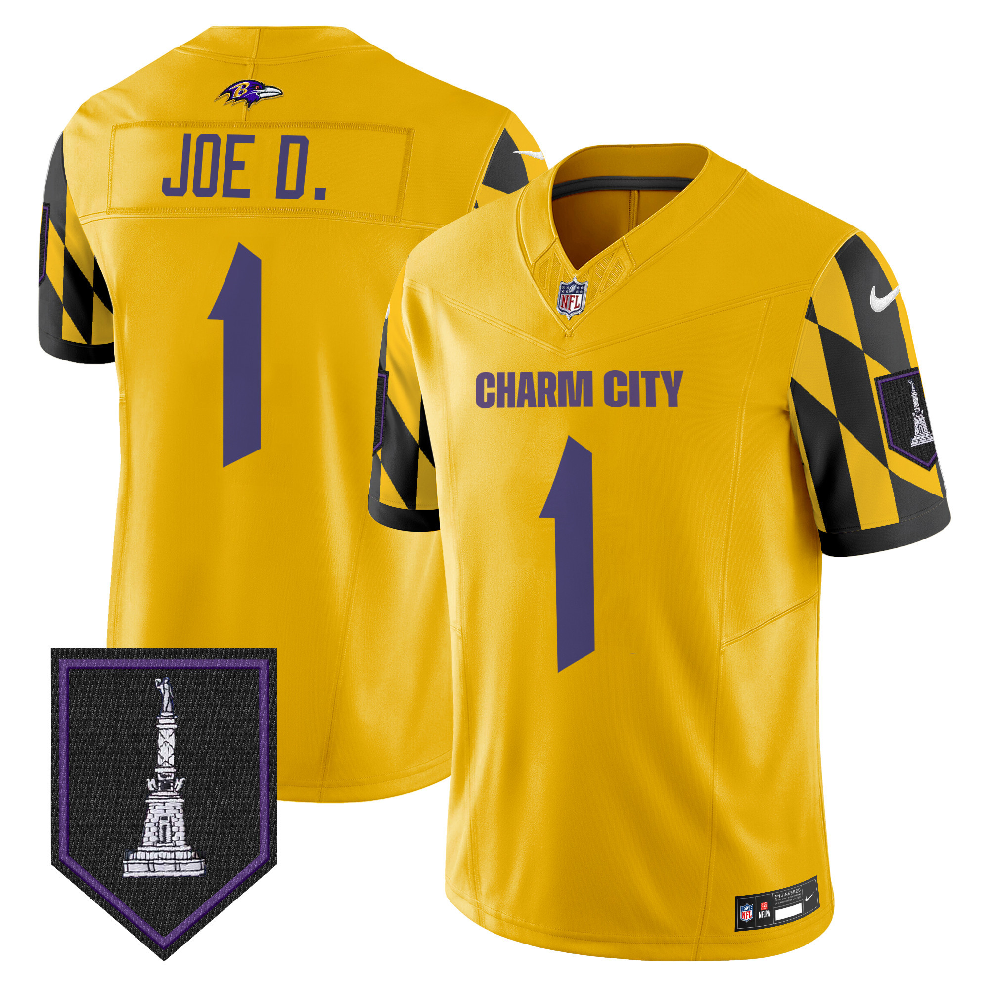 Joe D Men's Baltimore Ravens City Edition Patch Vapor Limited Gold Jersey - All Stitched